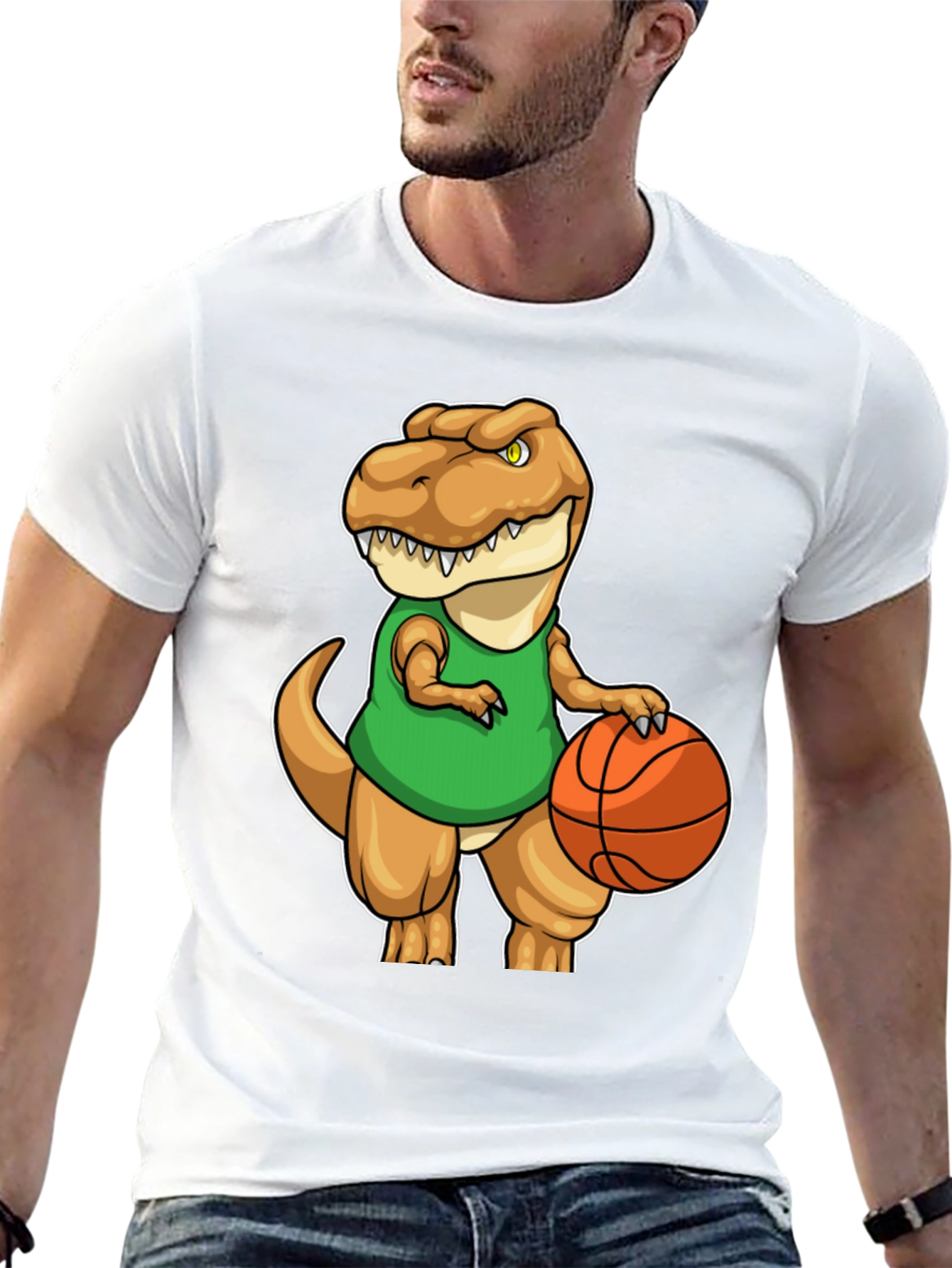 Dino Basketball T-Shirt - Funny T-Rex Graphic Tee