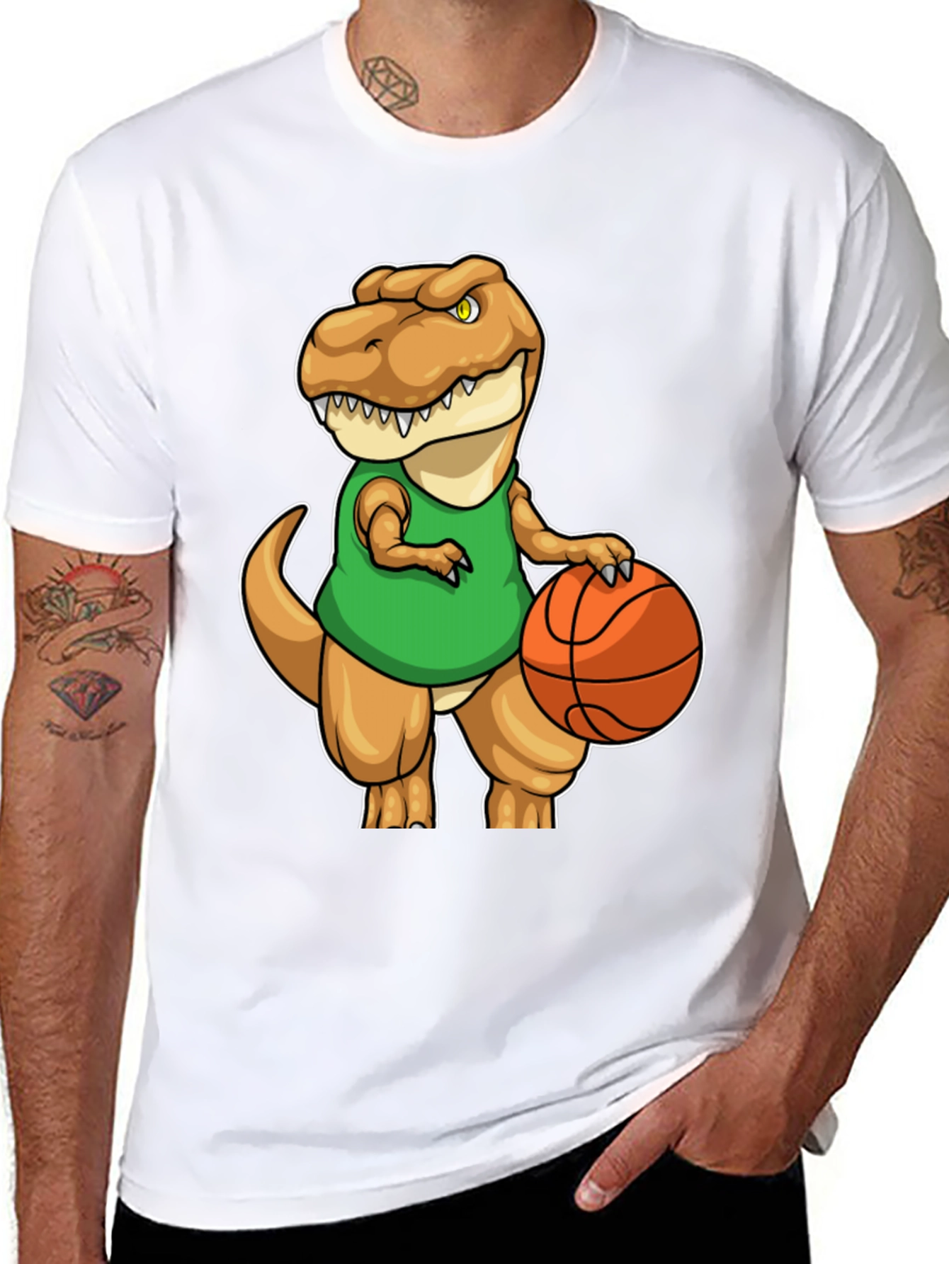 Dino Basketball T-Shirt - Funny T-Rex Graphic Tee