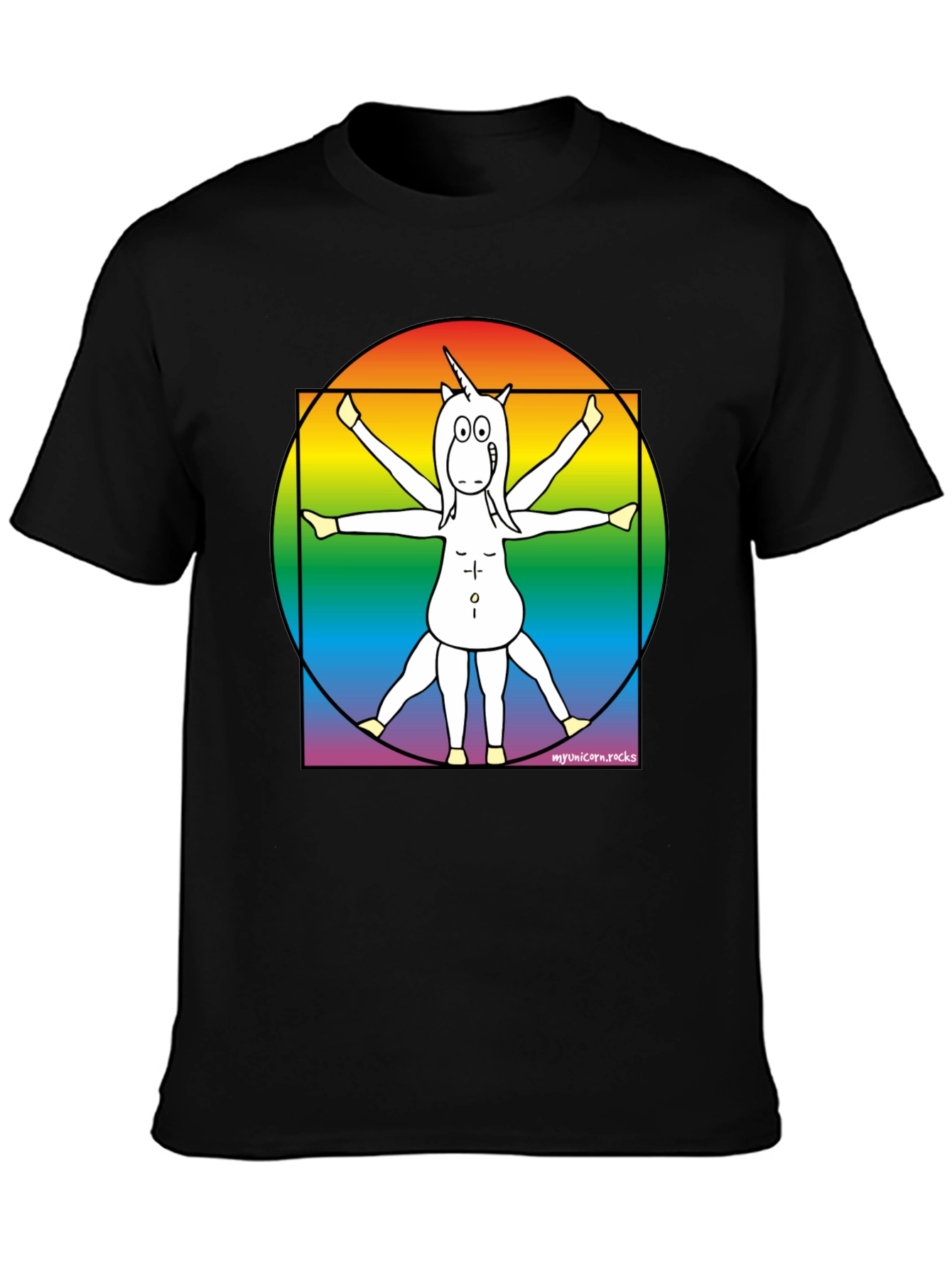 Vitruvian Unicorn T-Shirt - Rainbow Design