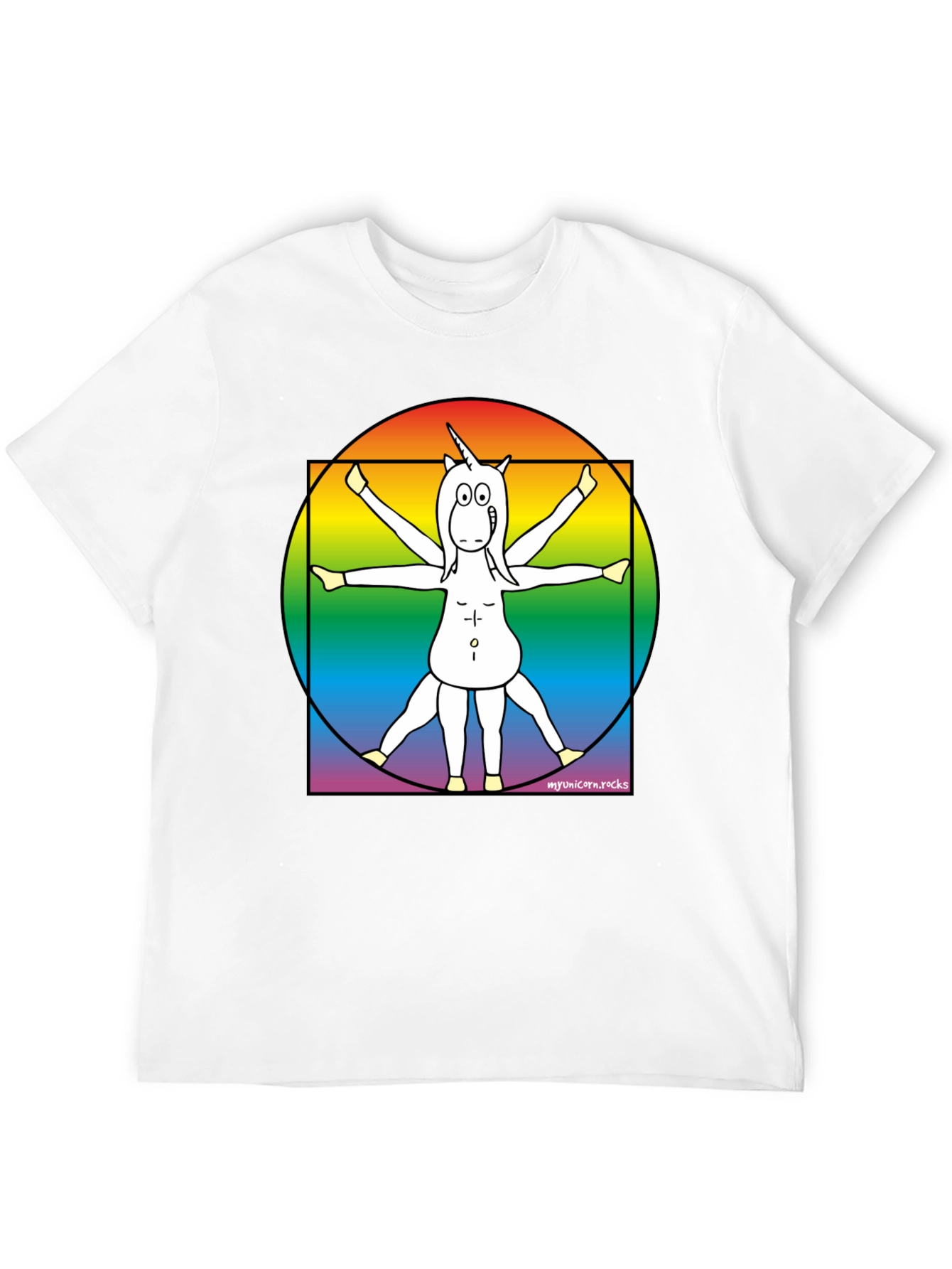 Vitruvian Unicorn T-Shirt - Rainbow Design