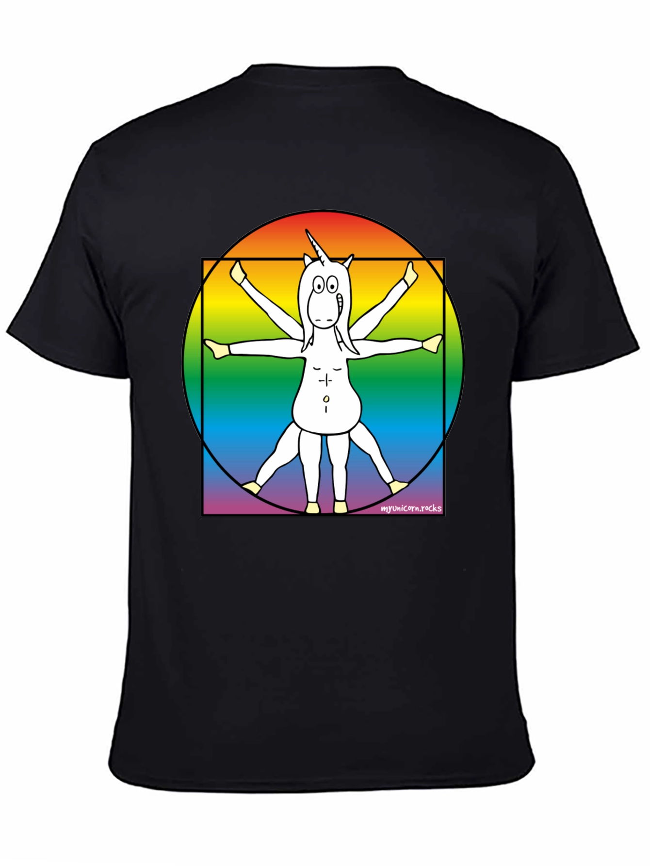 Vitruvian Unicorn T-Shirt - Rainbow Design