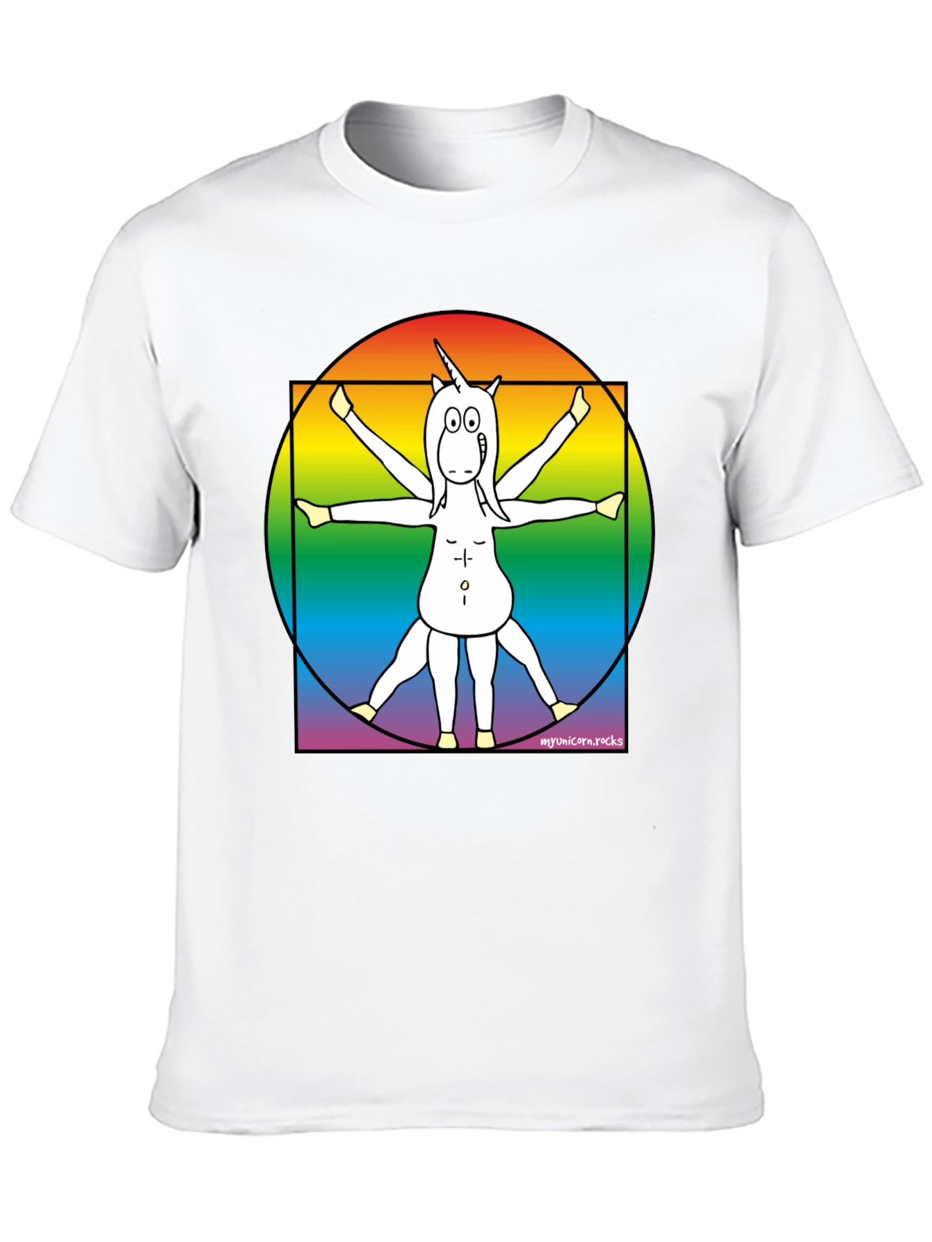 Vitruvian Unicorn T-Shirt - Rainbow Design
