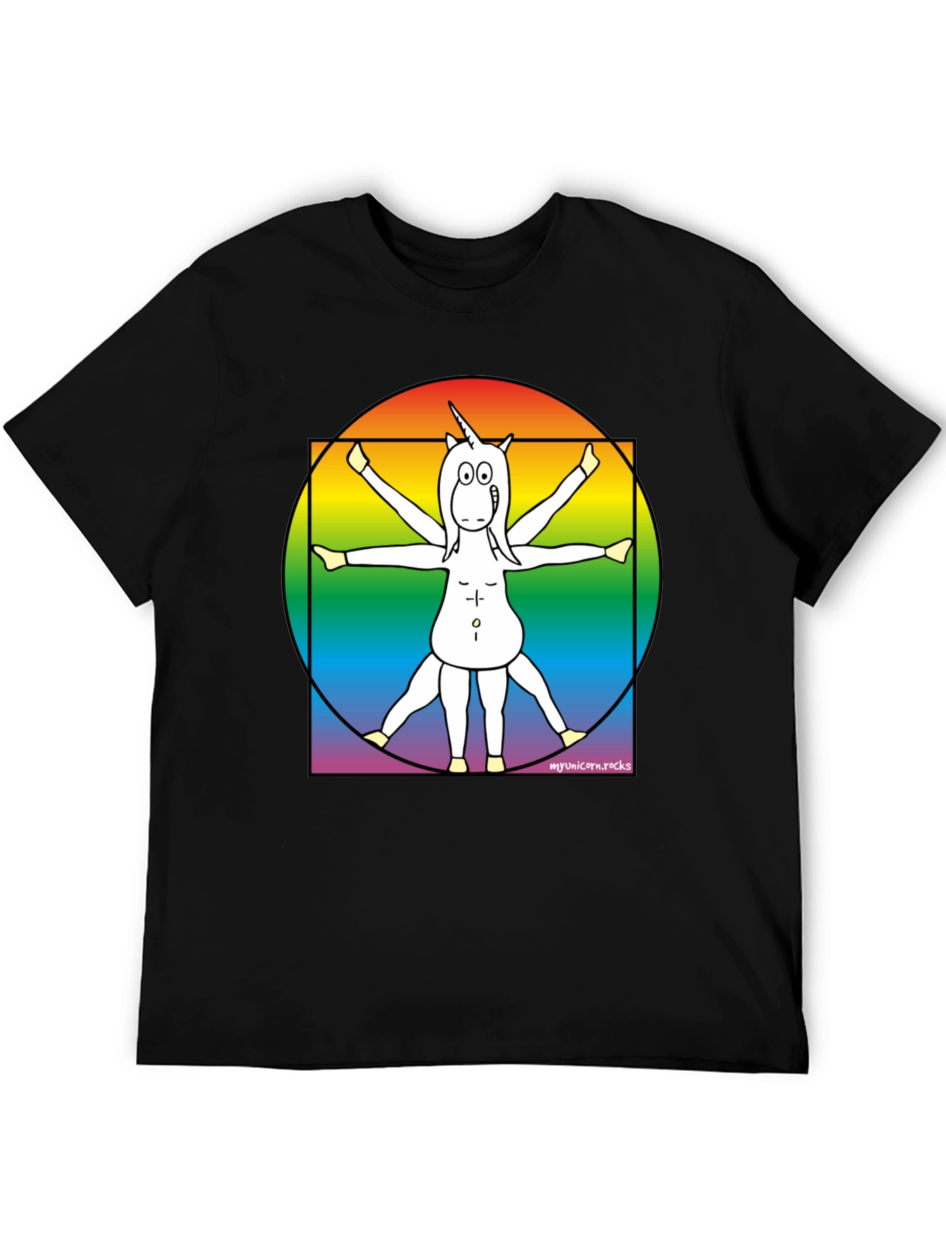 Vitruvian Unicorn T-Shirt - Rainbow Design
