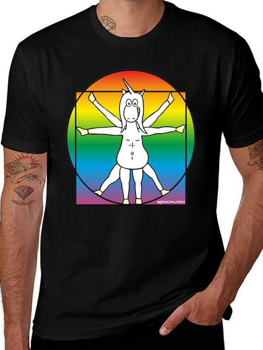 Vitruvian Unicorn T-Shirt - Rainbow Design