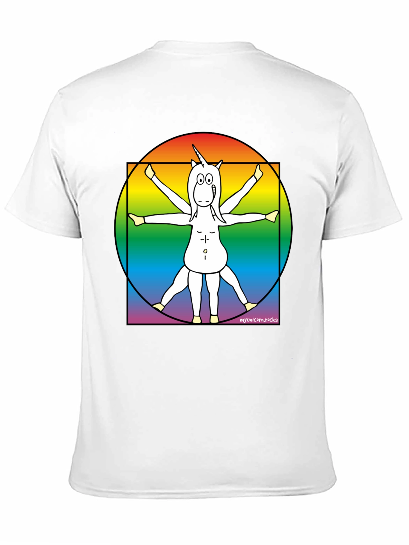 Vitruvian Unicorn T-Shirt - Rainbow Design