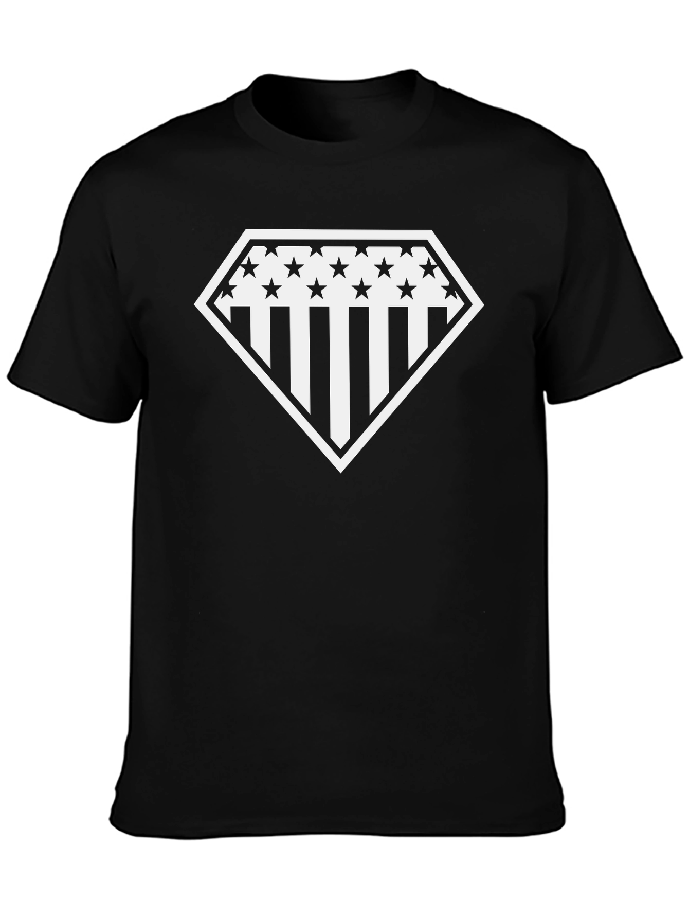 Patriotic Diamond Star & Stripes Graphic Tee - Black