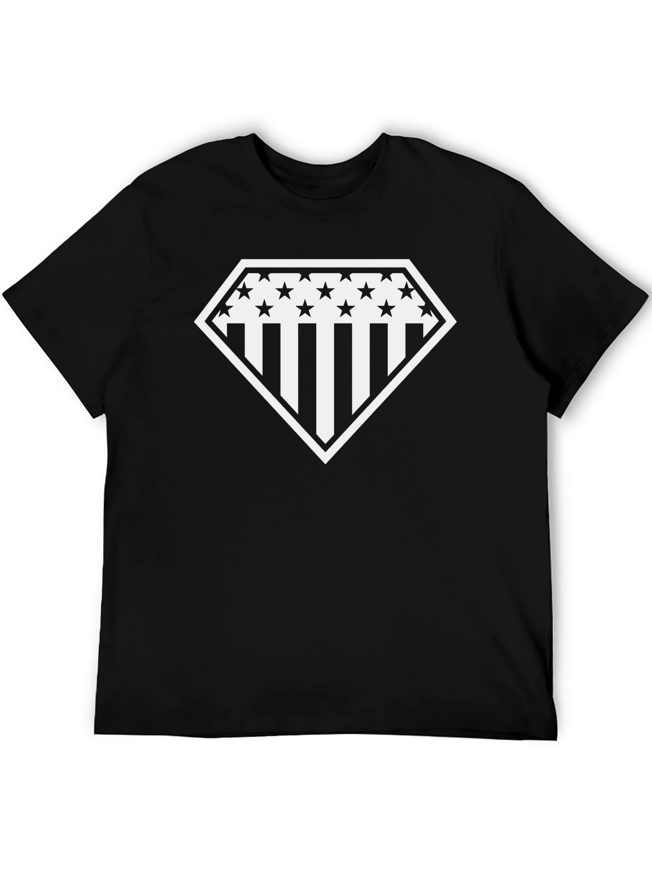 Patriotic Diamond Star & Stripes Graphic Tee - Black