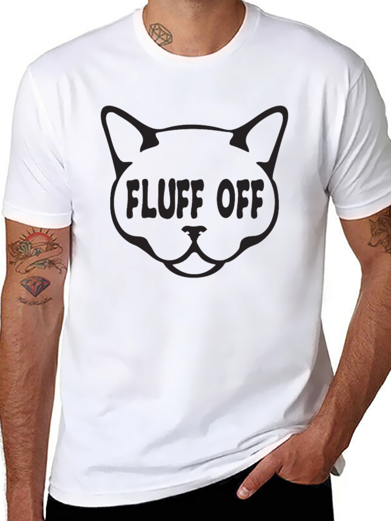 Fluff Off Cat Graphic T-Shirt - Crew Neck