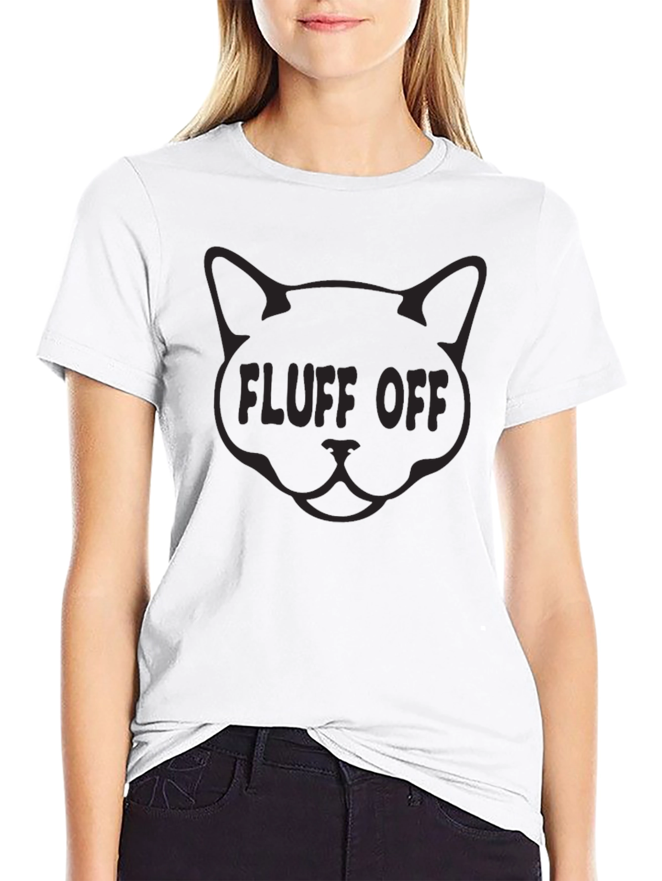 Fluff Off Cat Graphic T-Shirt - Crew Neck