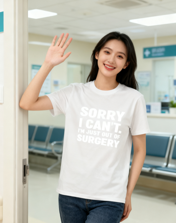 Sorry I Can't. I'm Just Out of Surgery Funny T-Shirt - 100% Cotton, Humorous Tee for Post-Surgery Recovery & Casual Occasions