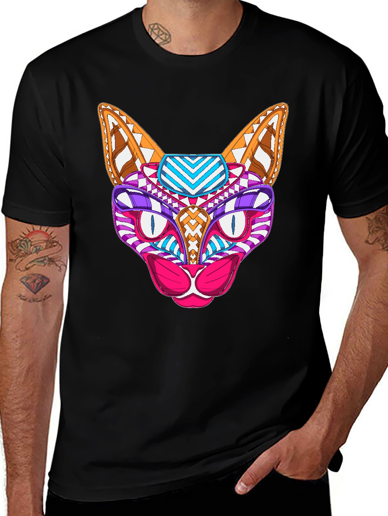 Abstract Cat T-Shirt - Unique Graphic Tee