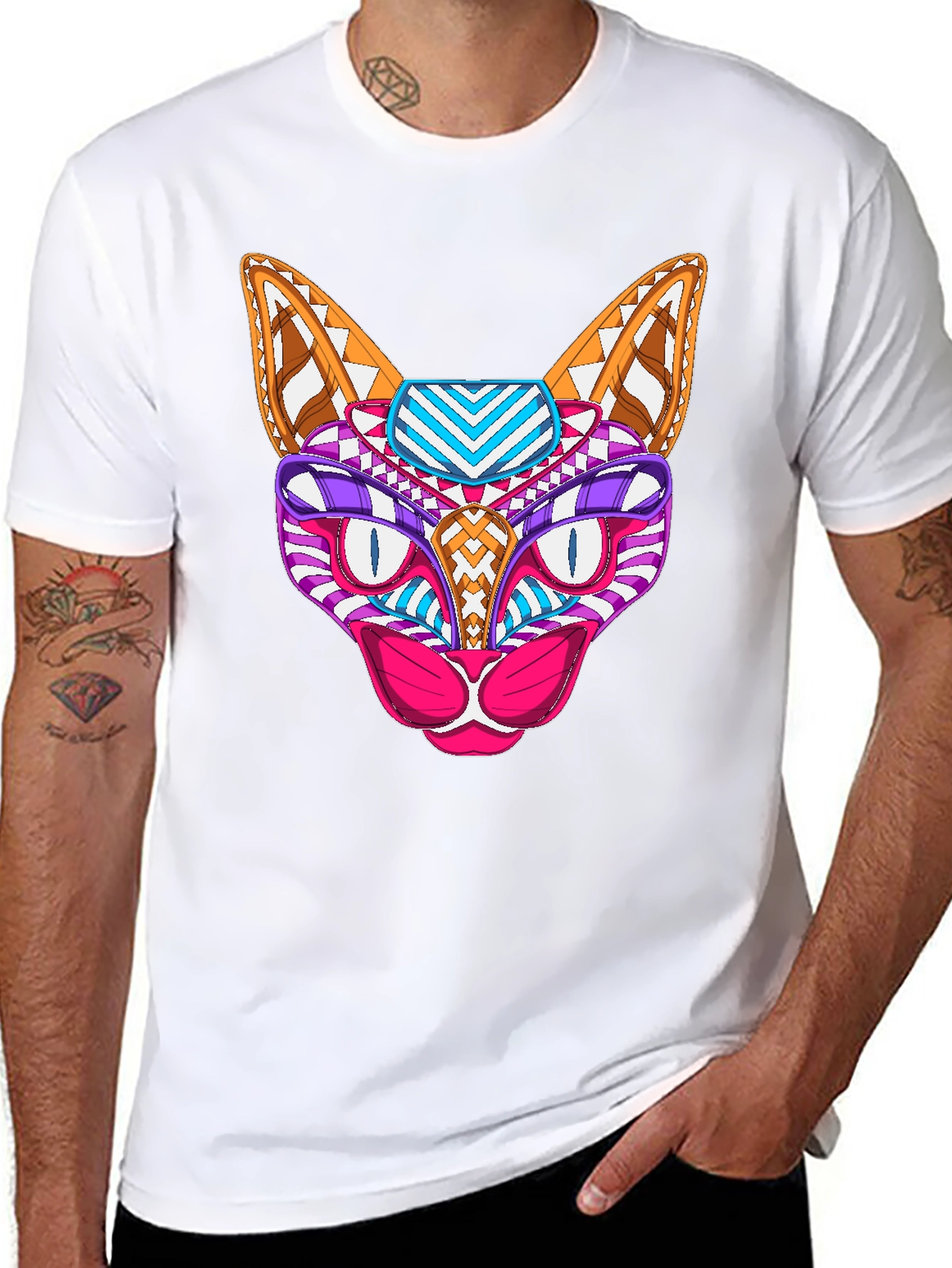 Abstract Cat T-Shirt - Unique Graphic Tee