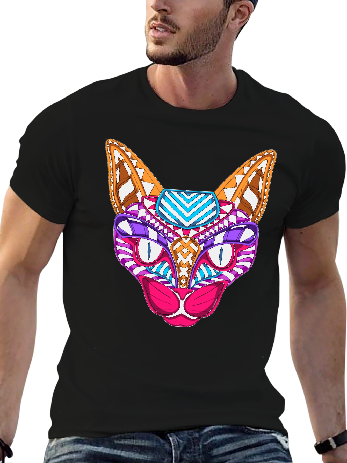 Abstract Cat T-Shirt - Unique Graphic Tee