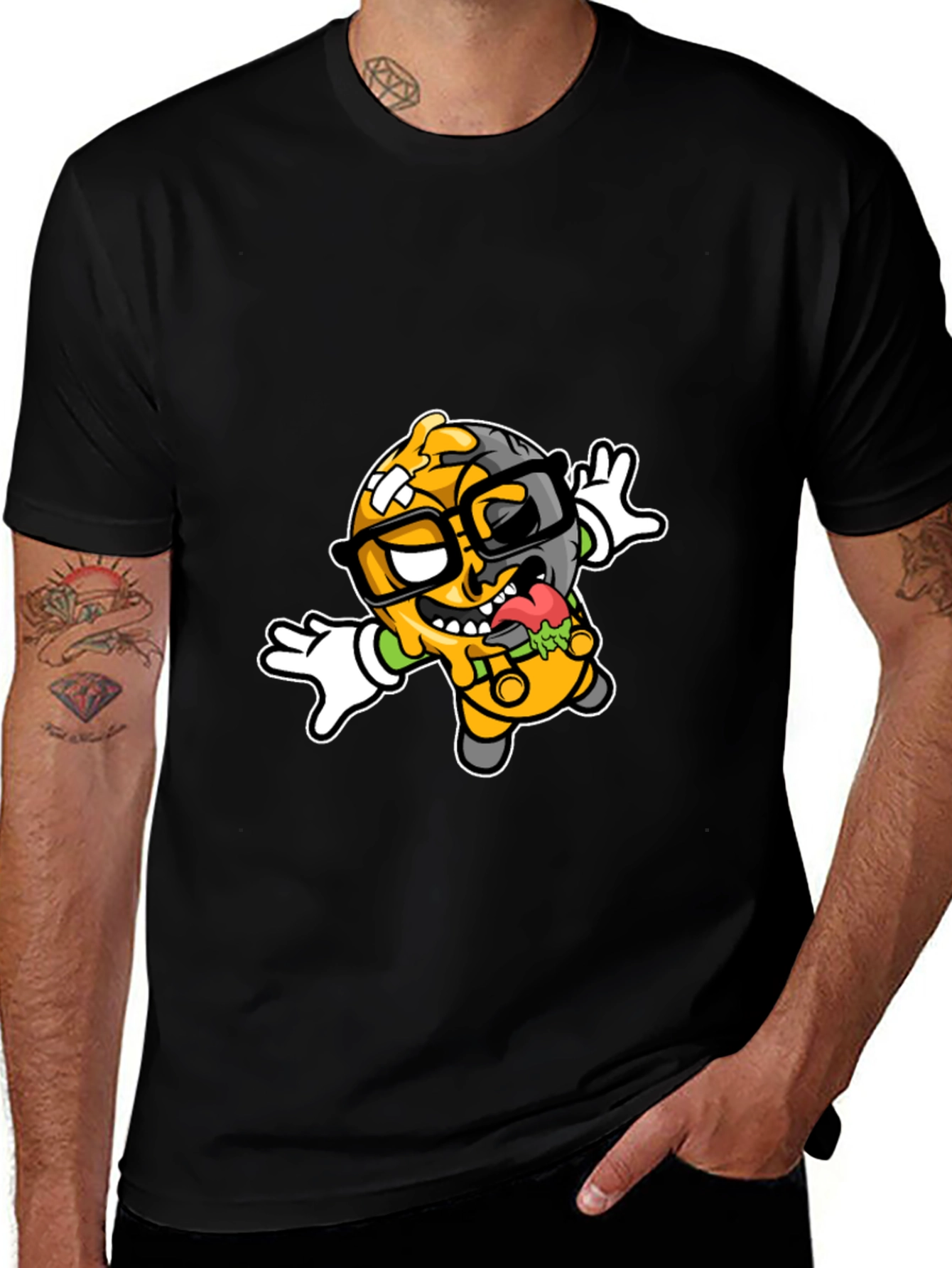 Cartoon Zombie Graphic Tee - Black T-Shirt