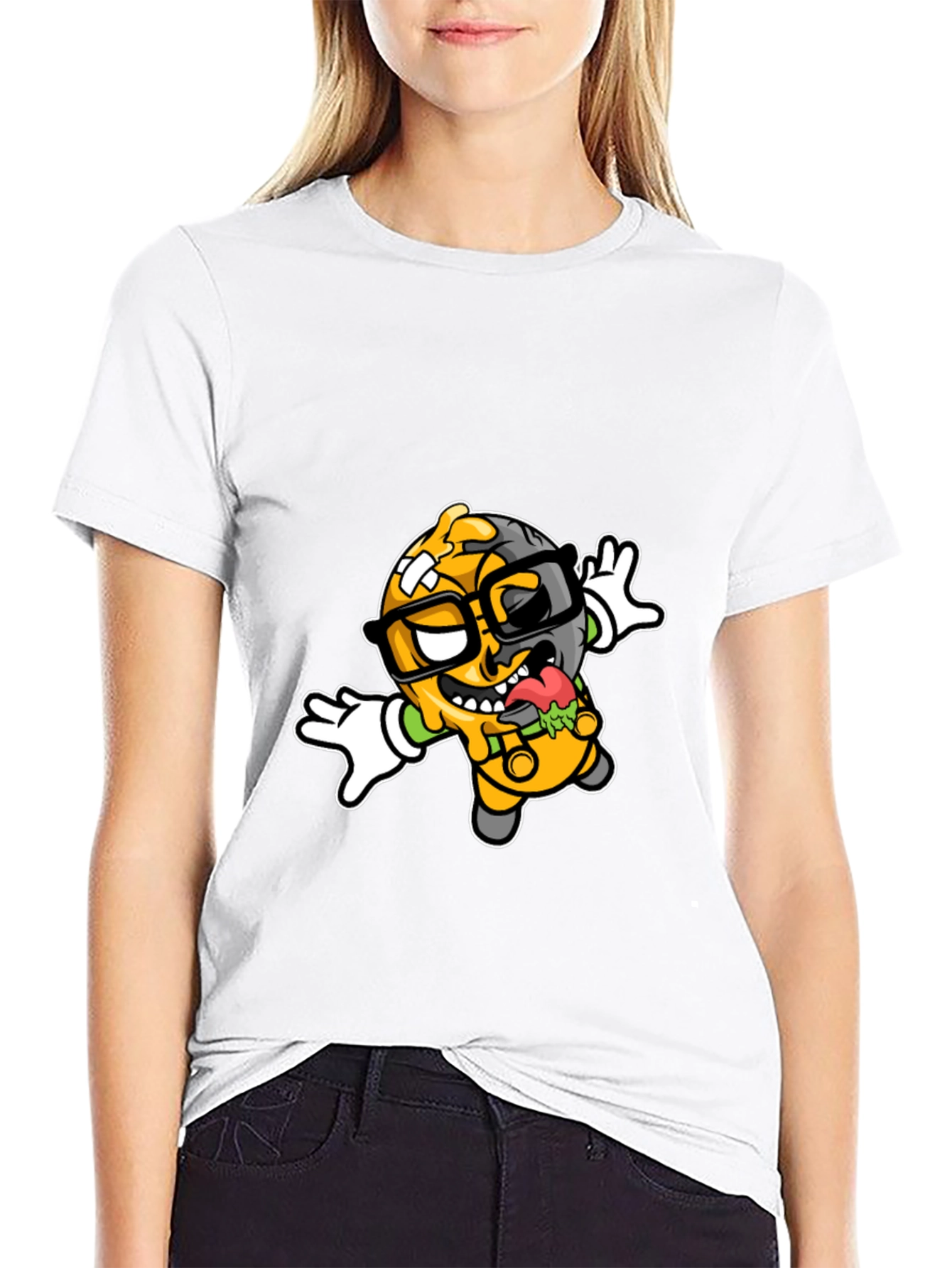 Cartoon Zombie Graphic Tee - Black T-Shirt