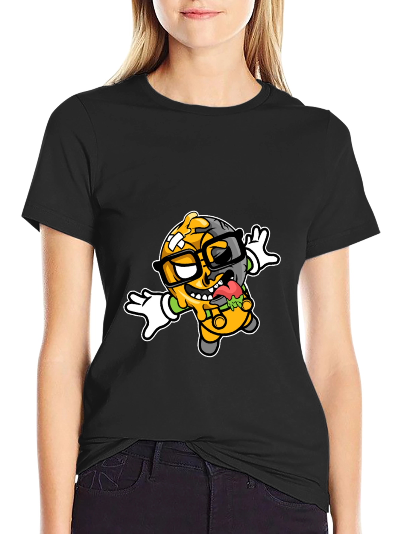 Cartoon Zombie Graphic Tee - Black T-Shirt