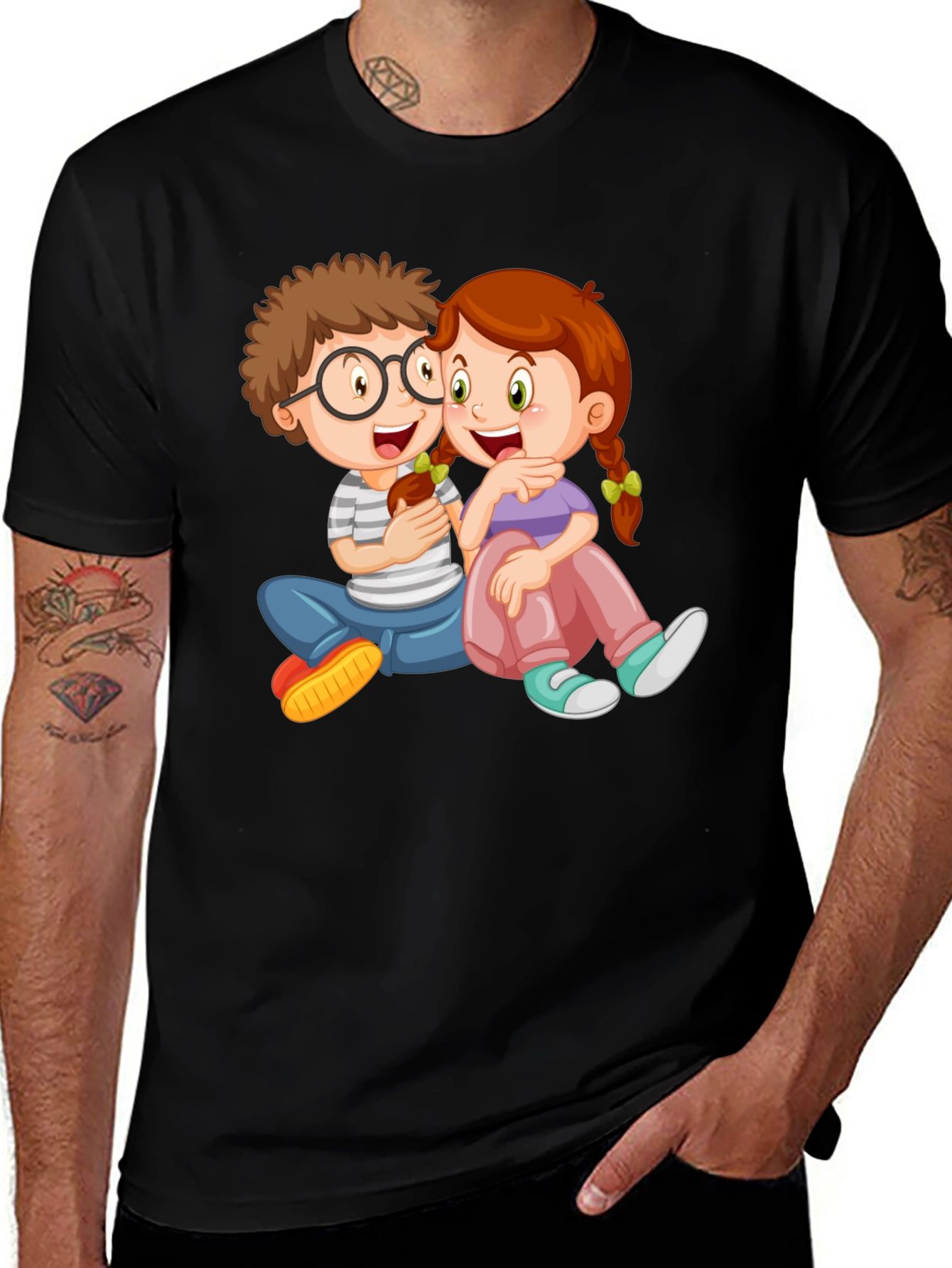 Cartoon Kids Graphic Black Tee