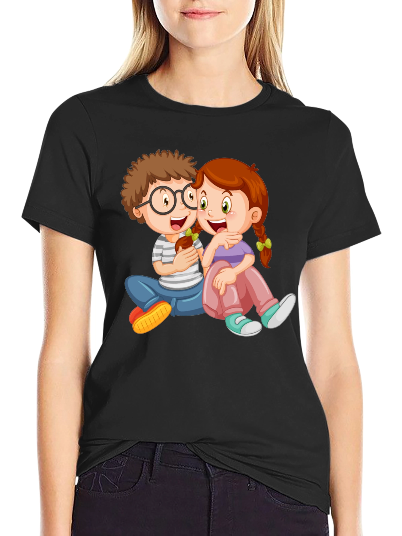 Cartoon Kids Graphic Black Tee