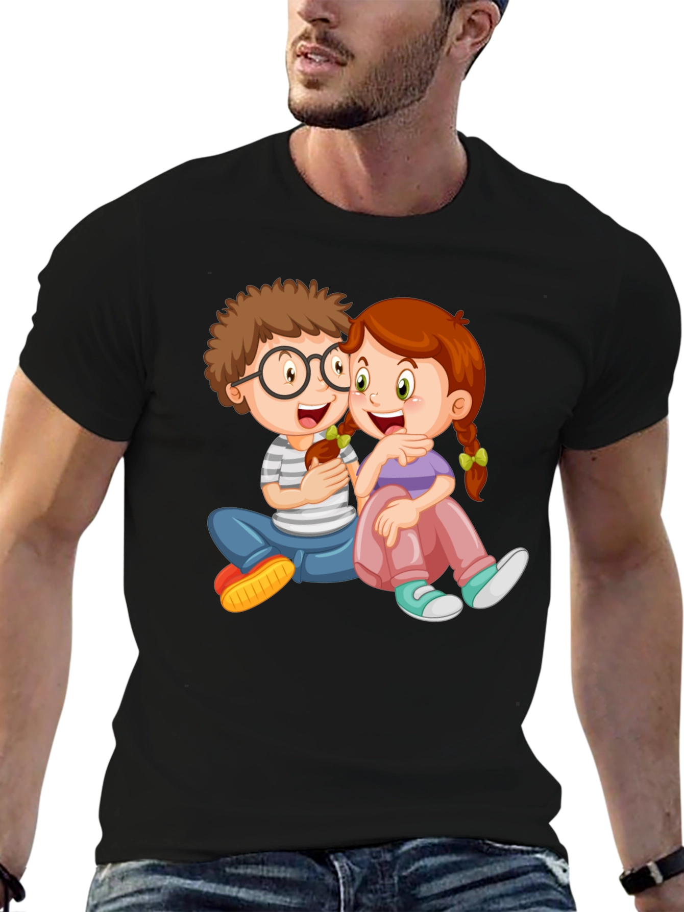 Cartoon Kids Graphic Black Tee