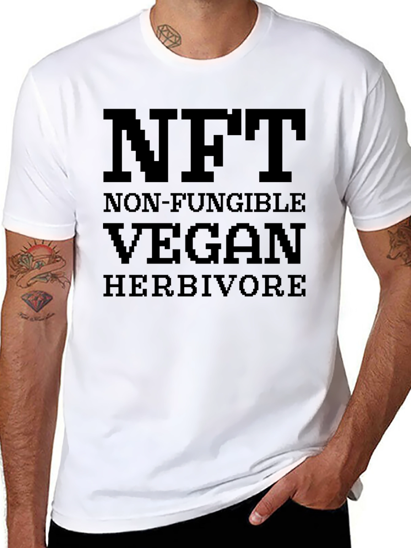 NFT Vegan Herbivore Pixel Art Black T-Shirt