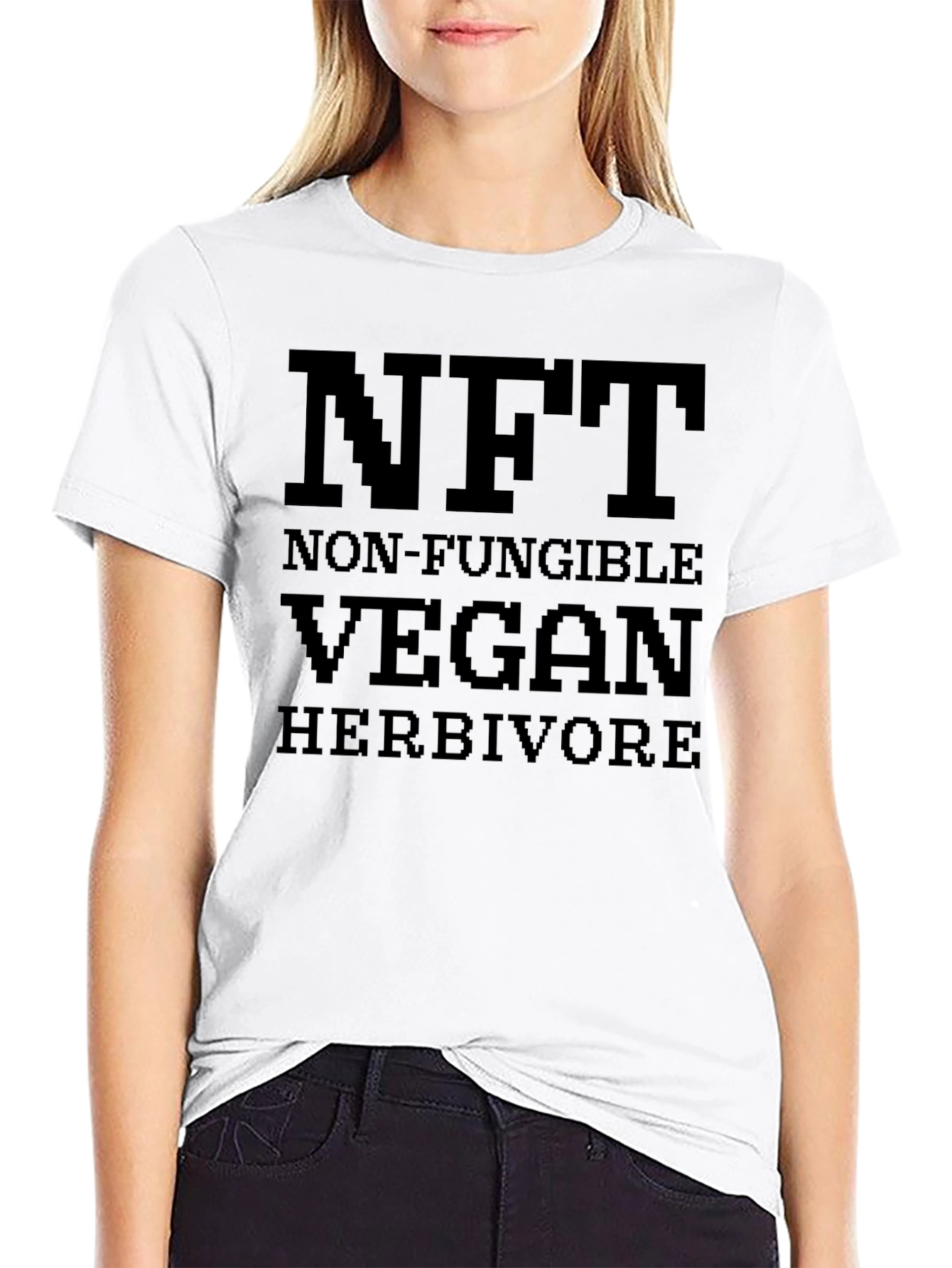 NFT Vegan Herbivore Pixel Art Black T-Shirt
