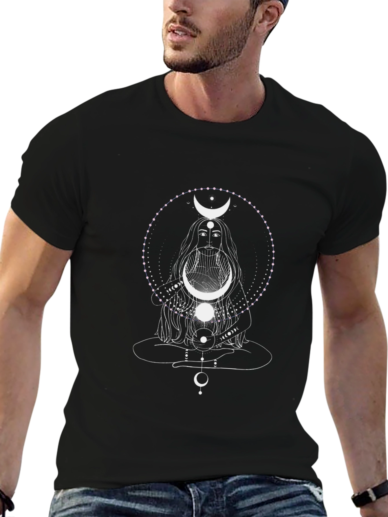 Mystic Moon Goddess Graphic Tee - Black Cotton T-Shirt