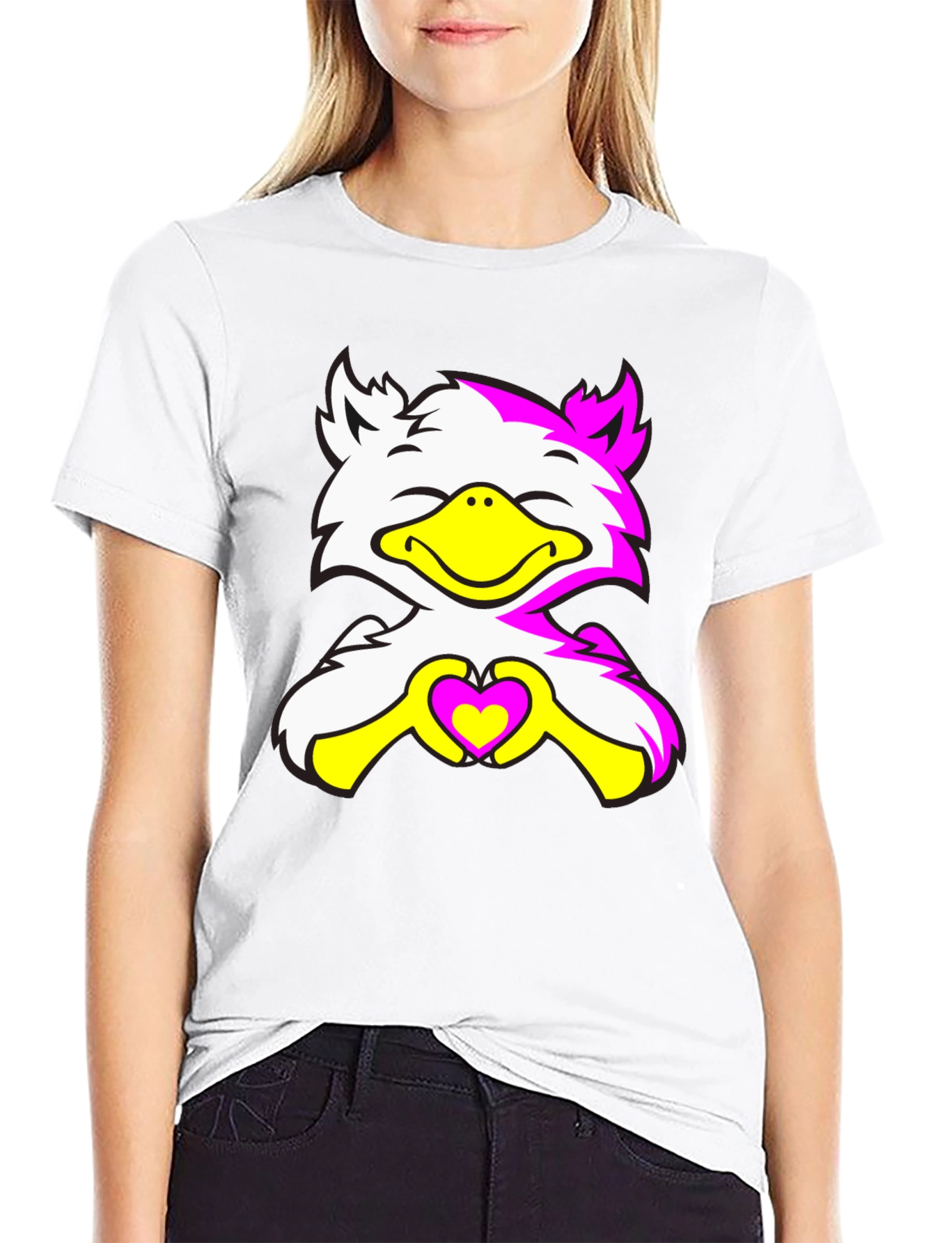 Cute Cartoon Bird with Heart Graphic Tee