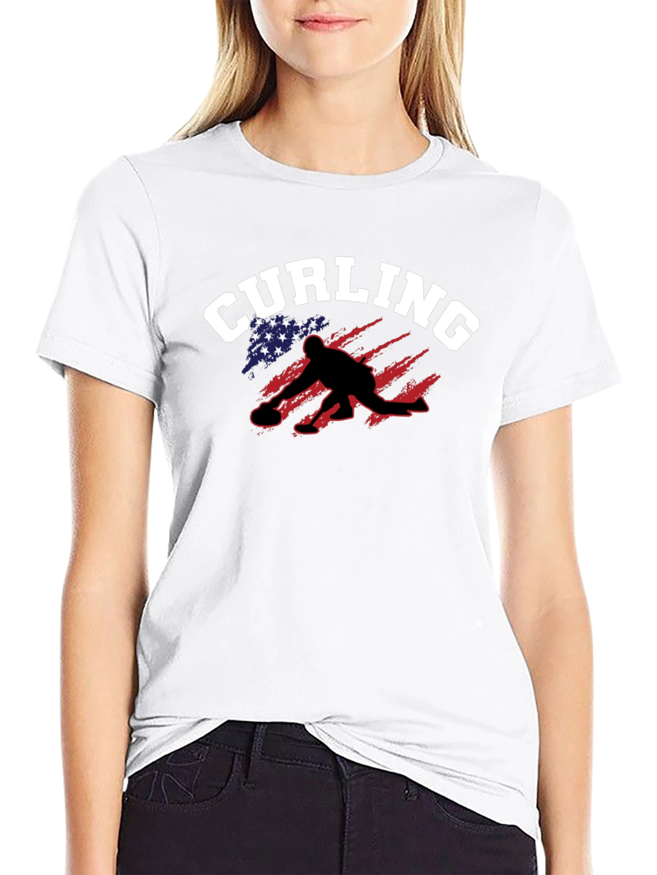 Curling USA Flag Graphic Tee