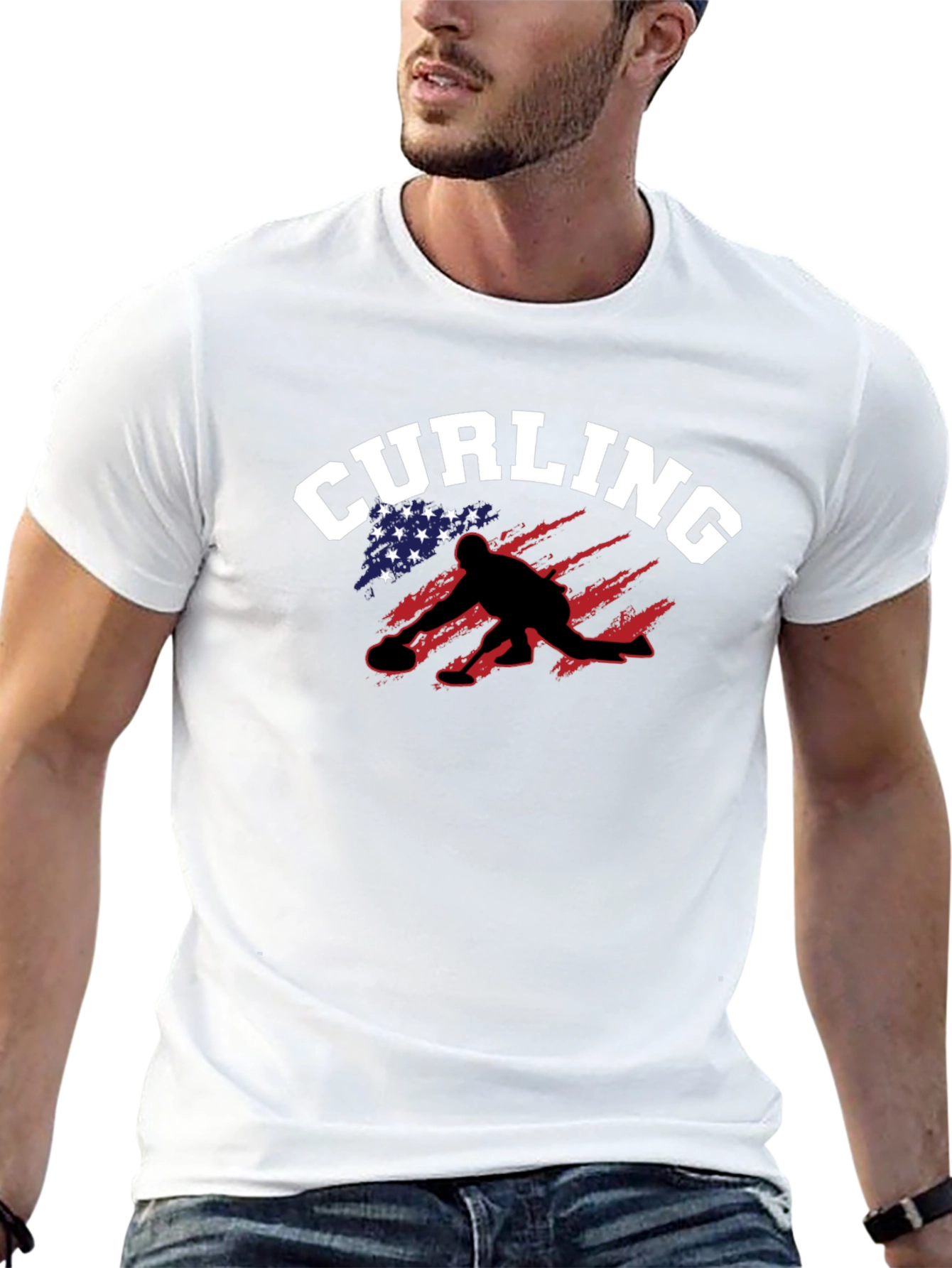Curling USA Flag Graphic Tee