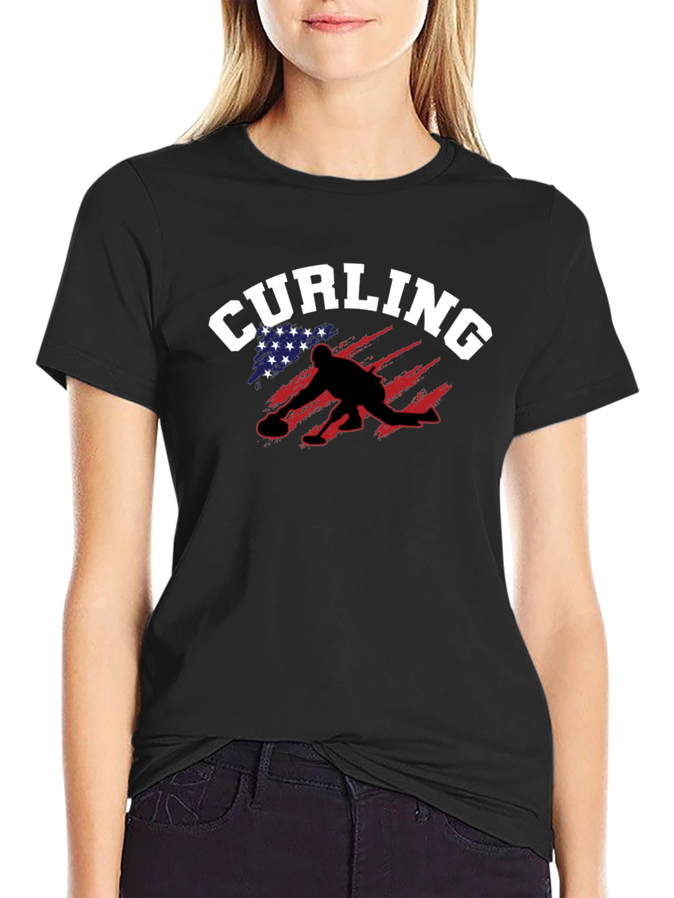 Curling USA Flag Graphic Tee