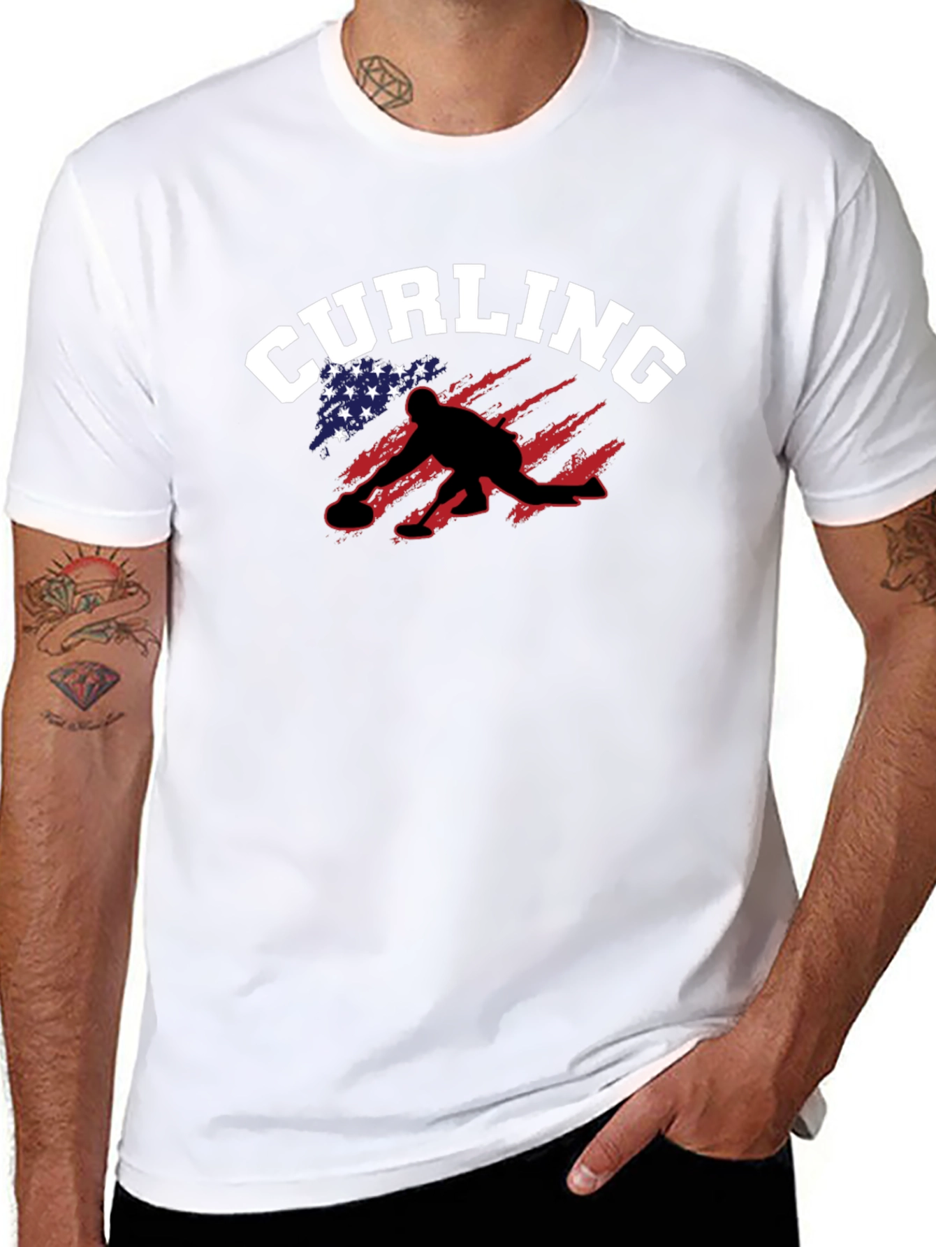 Curling USA Flag Graphic Tee