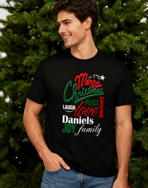 Merry Christmas Daniels Family Graphic T-Shirt - 100% Cotton, Christmas Exclusive for Family Gatherings & Casual Occasions