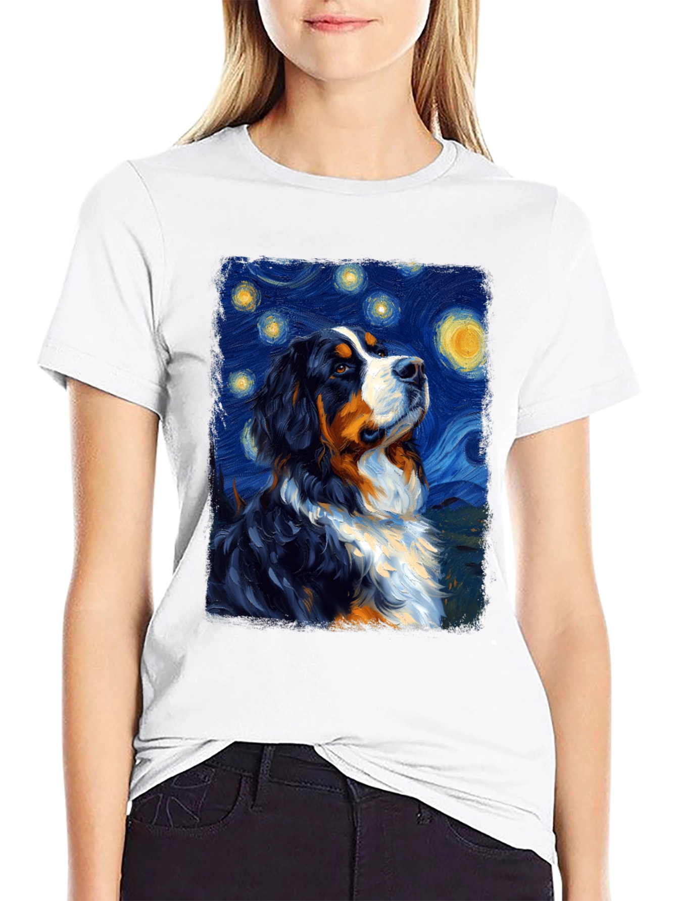 Starry Night Dog T-Shirt - Bernese Mountain Dog Art