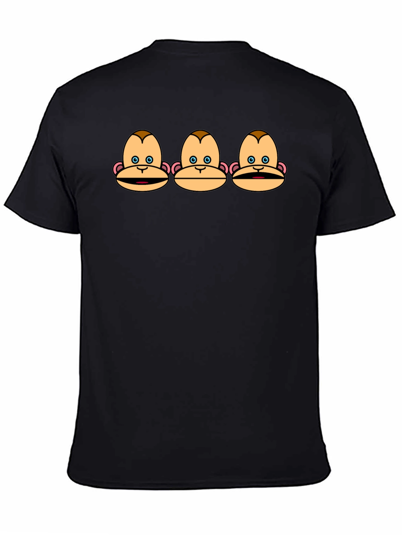 Funny Monkey Faces Graphic Black T-Shirt