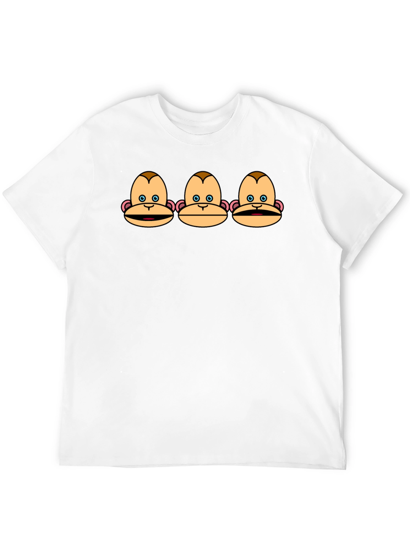 Funny Monkey Faces Graphic Black T-Shirt