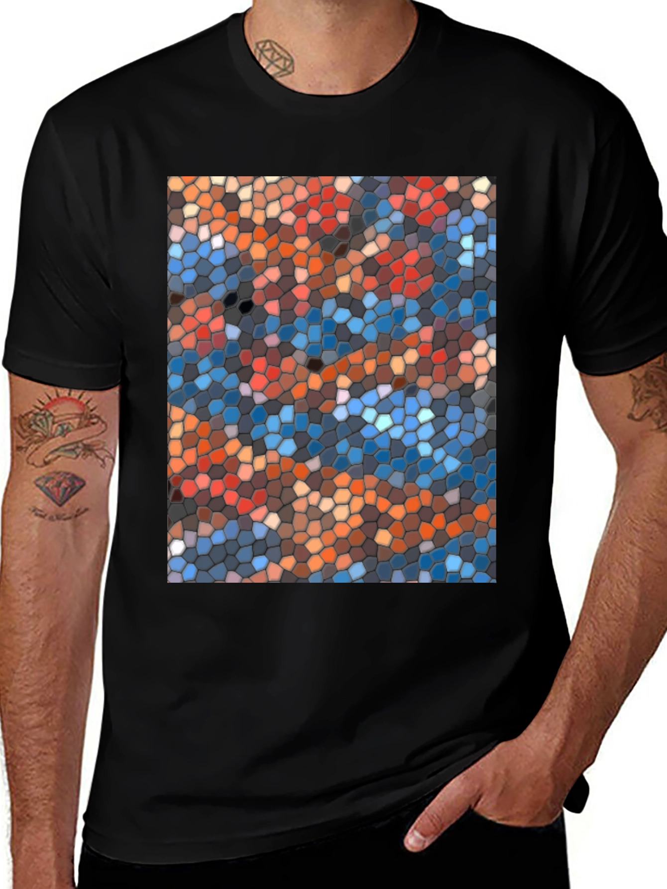Mosaic Style Graphic Print Crew Neck T-Shirt