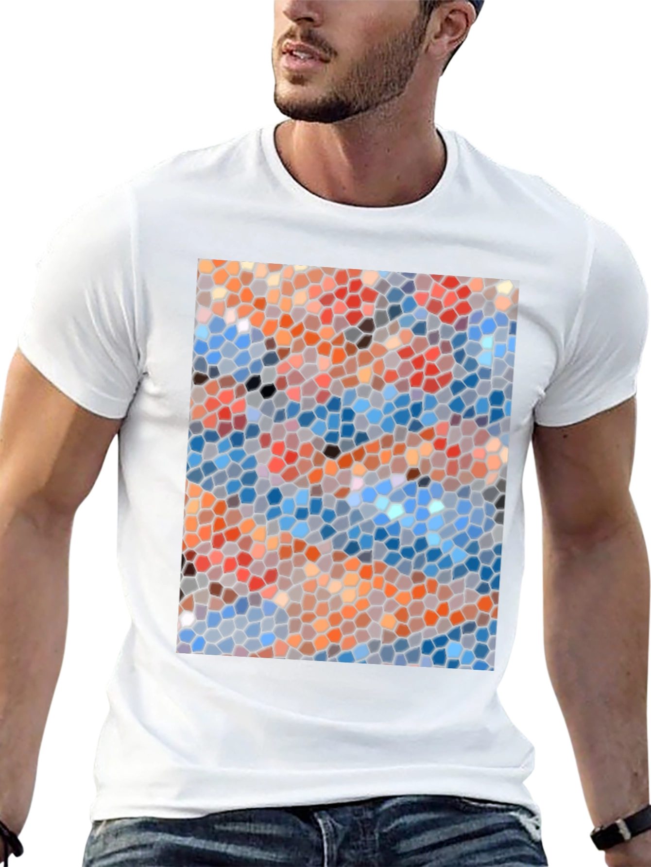 Mosaic Style Graphic Print Crew Neck T-Shirt