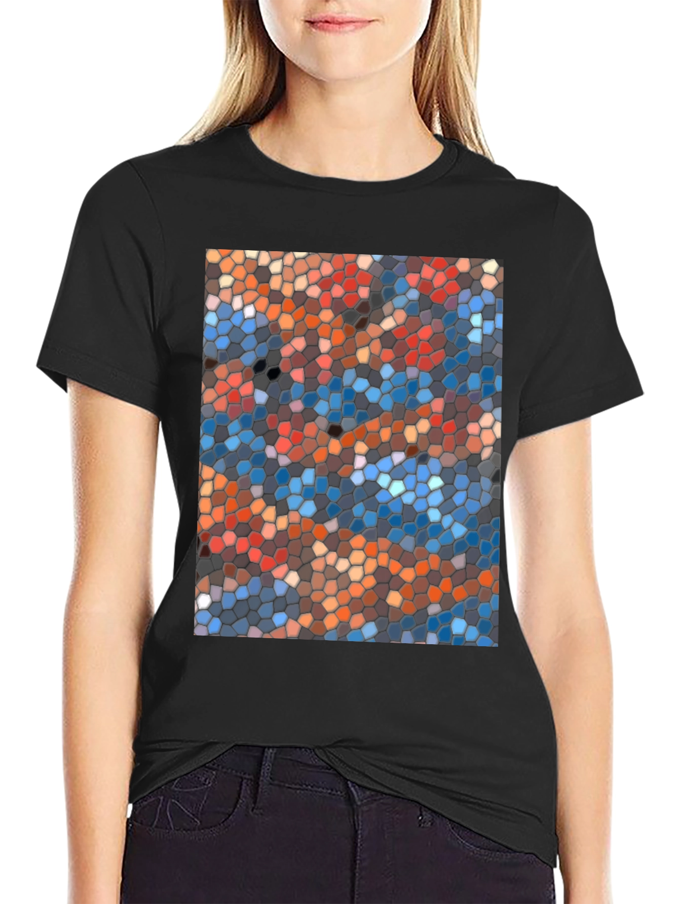 Mosaic Style Graphic Print Crew Neck T-Shirt