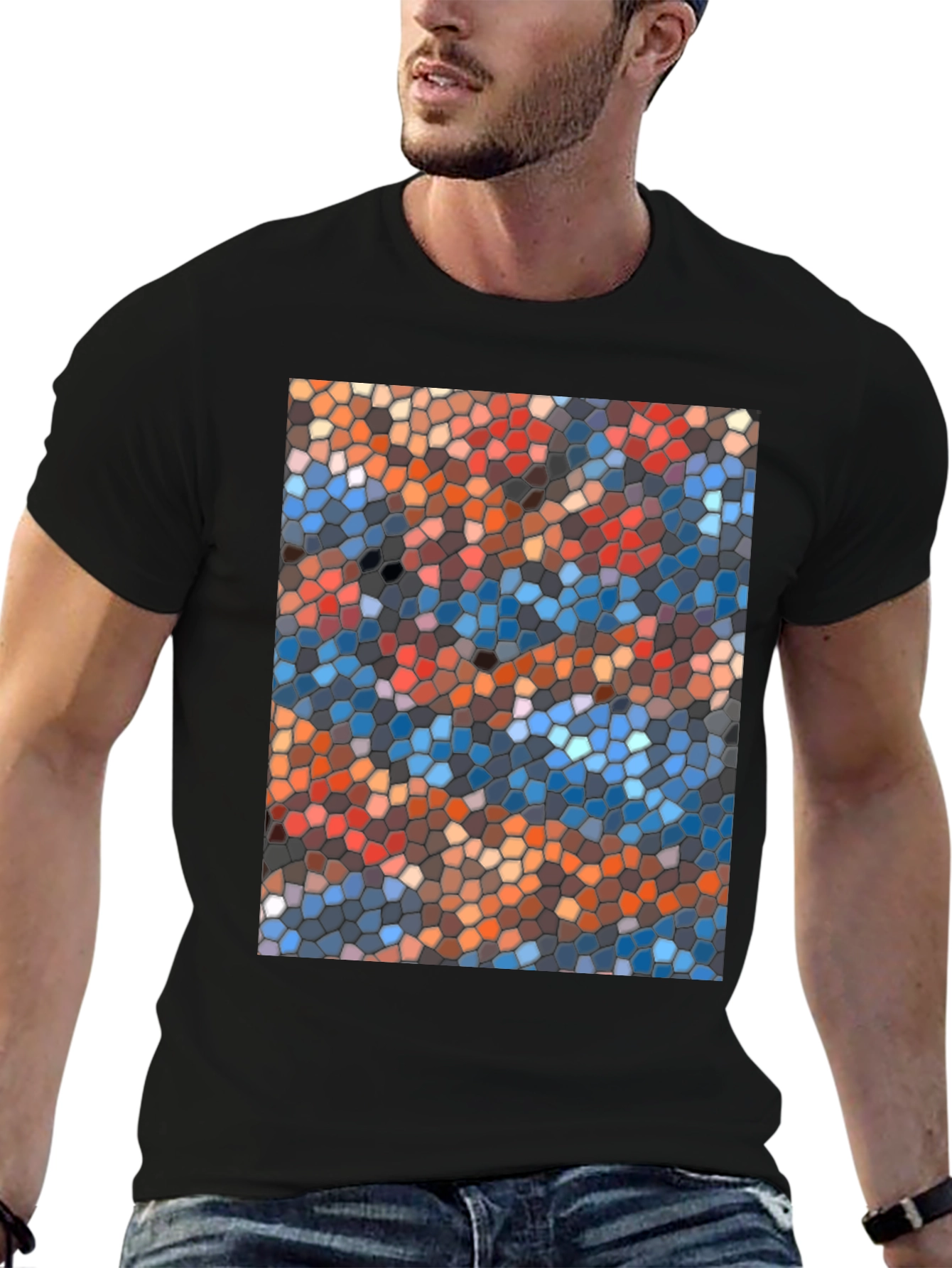Mosaic Style Graphic Print Crew Neck T-Shirt