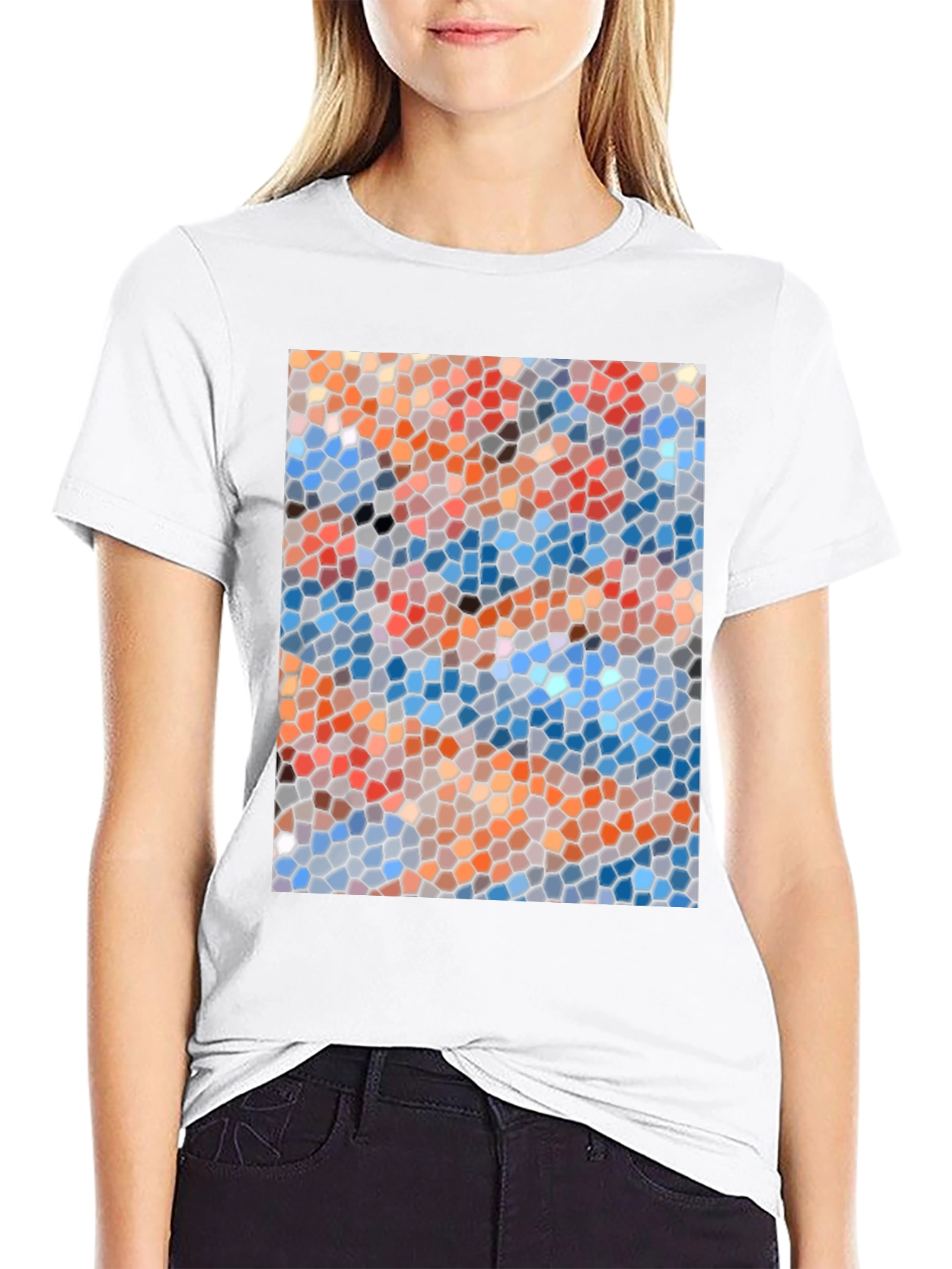 Mosaic Style Graphic Print Crew Neck T-Shirt