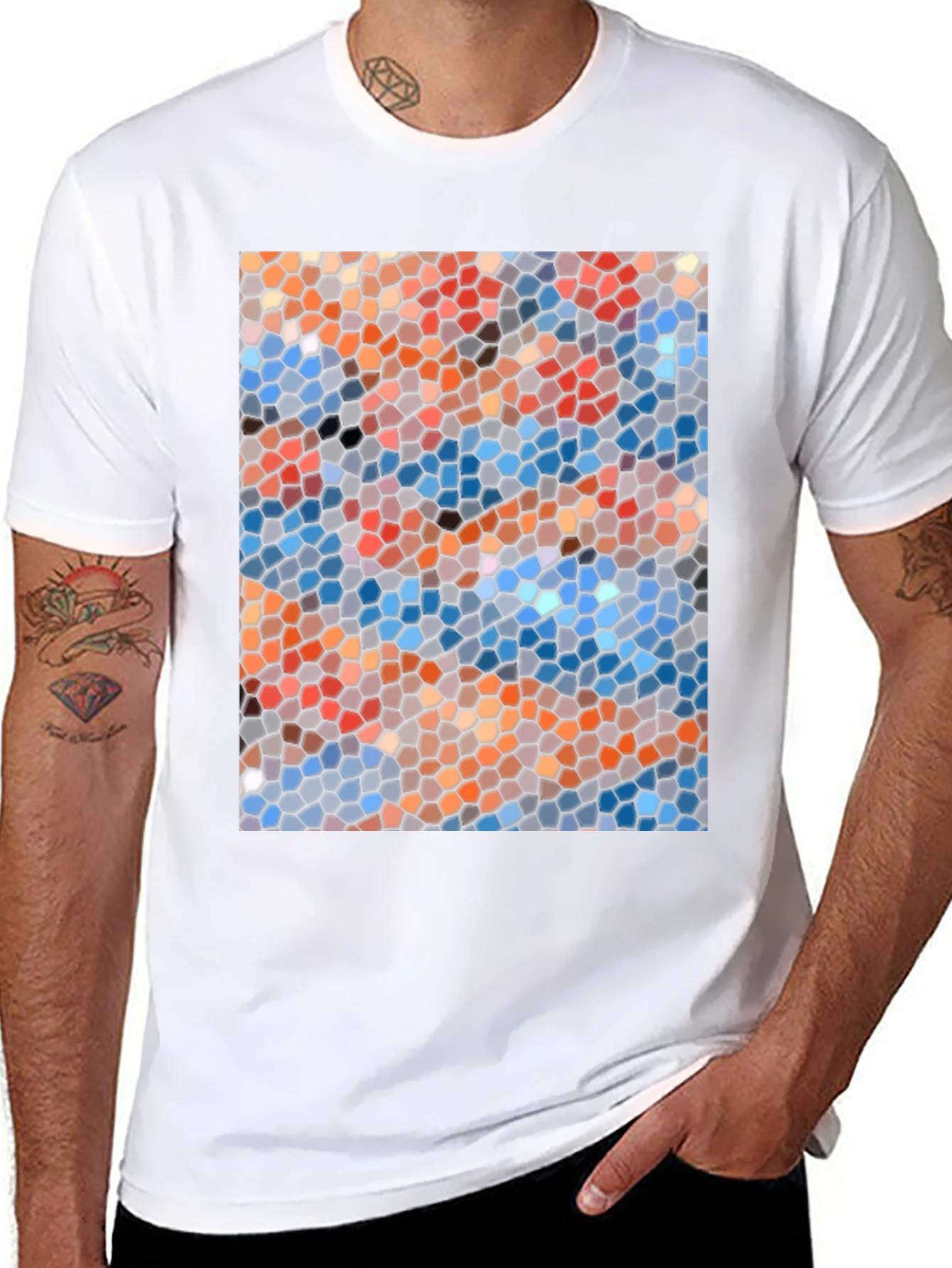 Mosaic Style Graphic Print Crew Neck T-Shirt