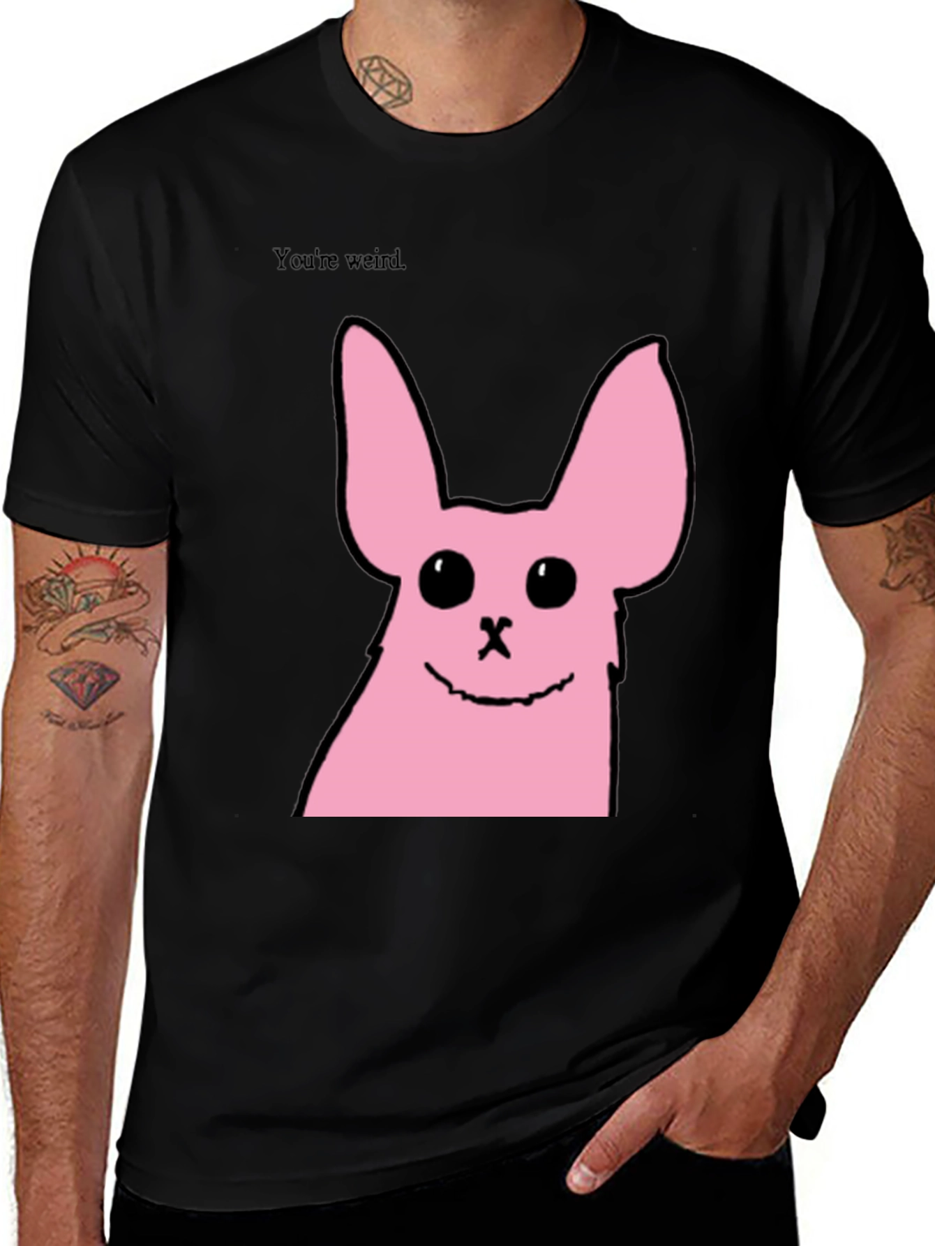 Funny Pink Bunny Graphic Tee - Youre Weird
