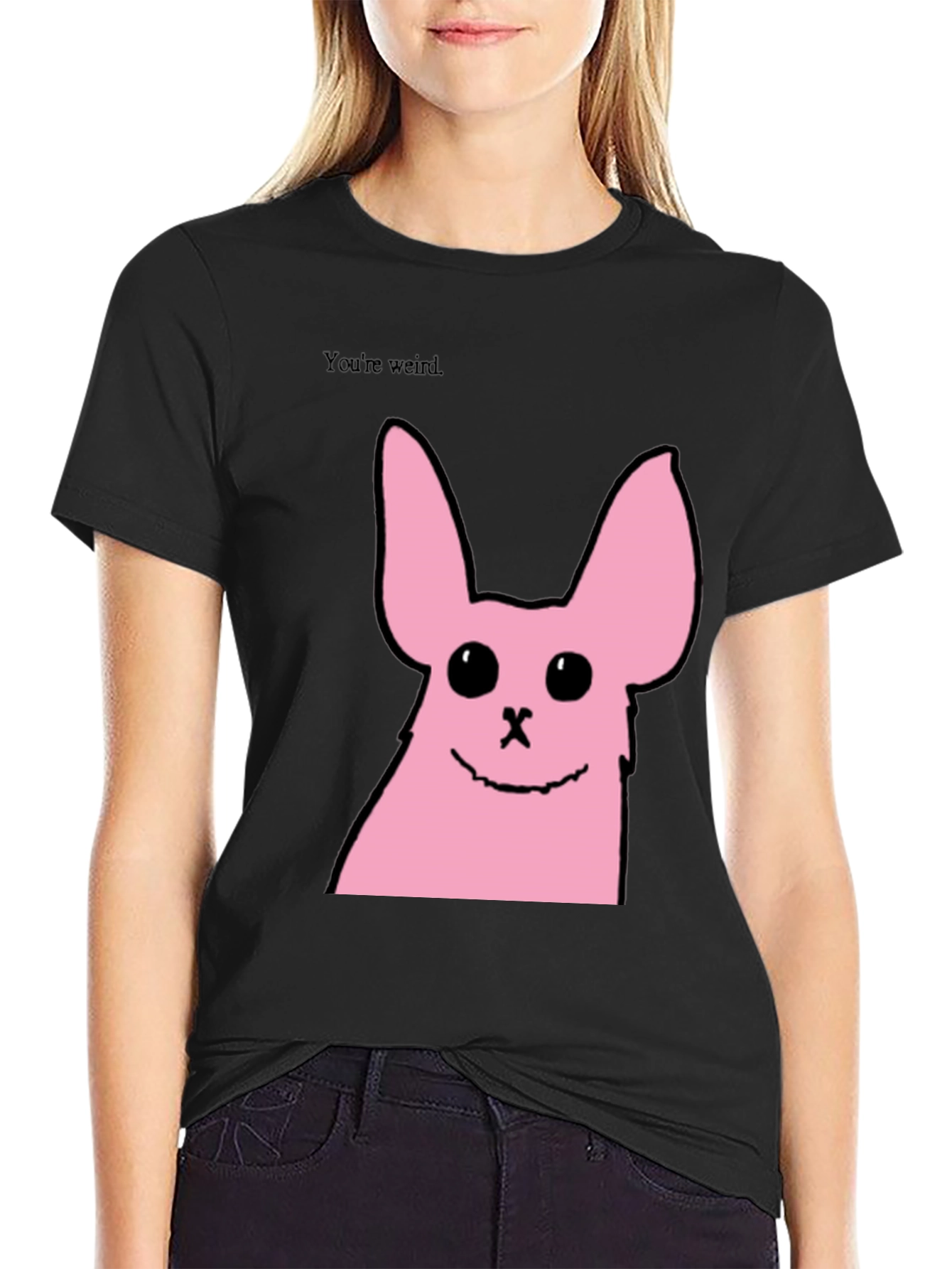 Funny Pink Bunny Graphic Tee - Youre Weird