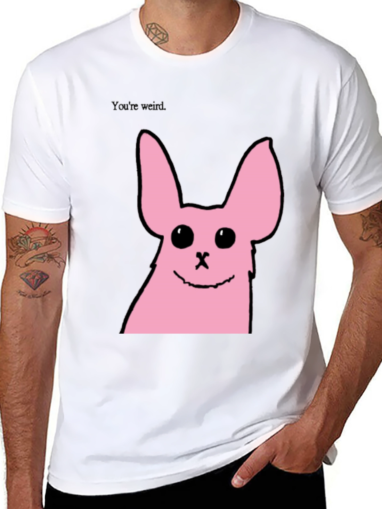 Funny Pink Bunny Graphic Tee - Youre Weird