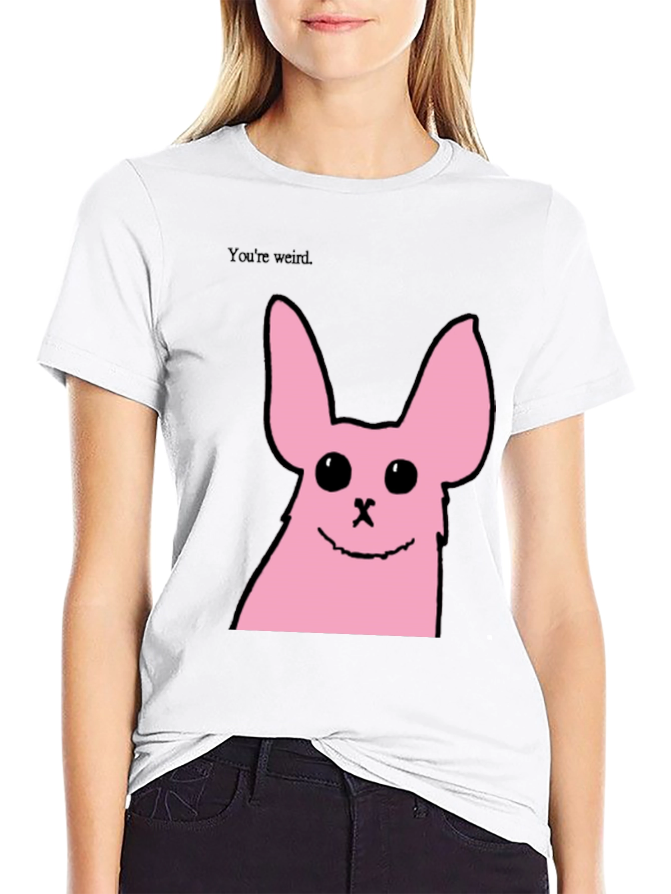 Funny Pink Bunny Graphic Tee - Youre Weird