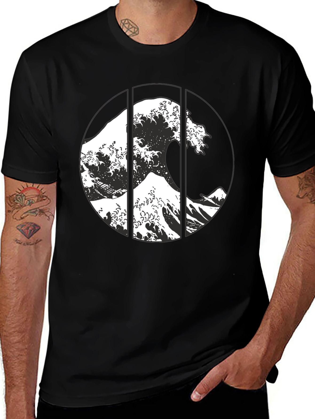 Great Wave Graphic Tee - Black Cotton T-Shirt
