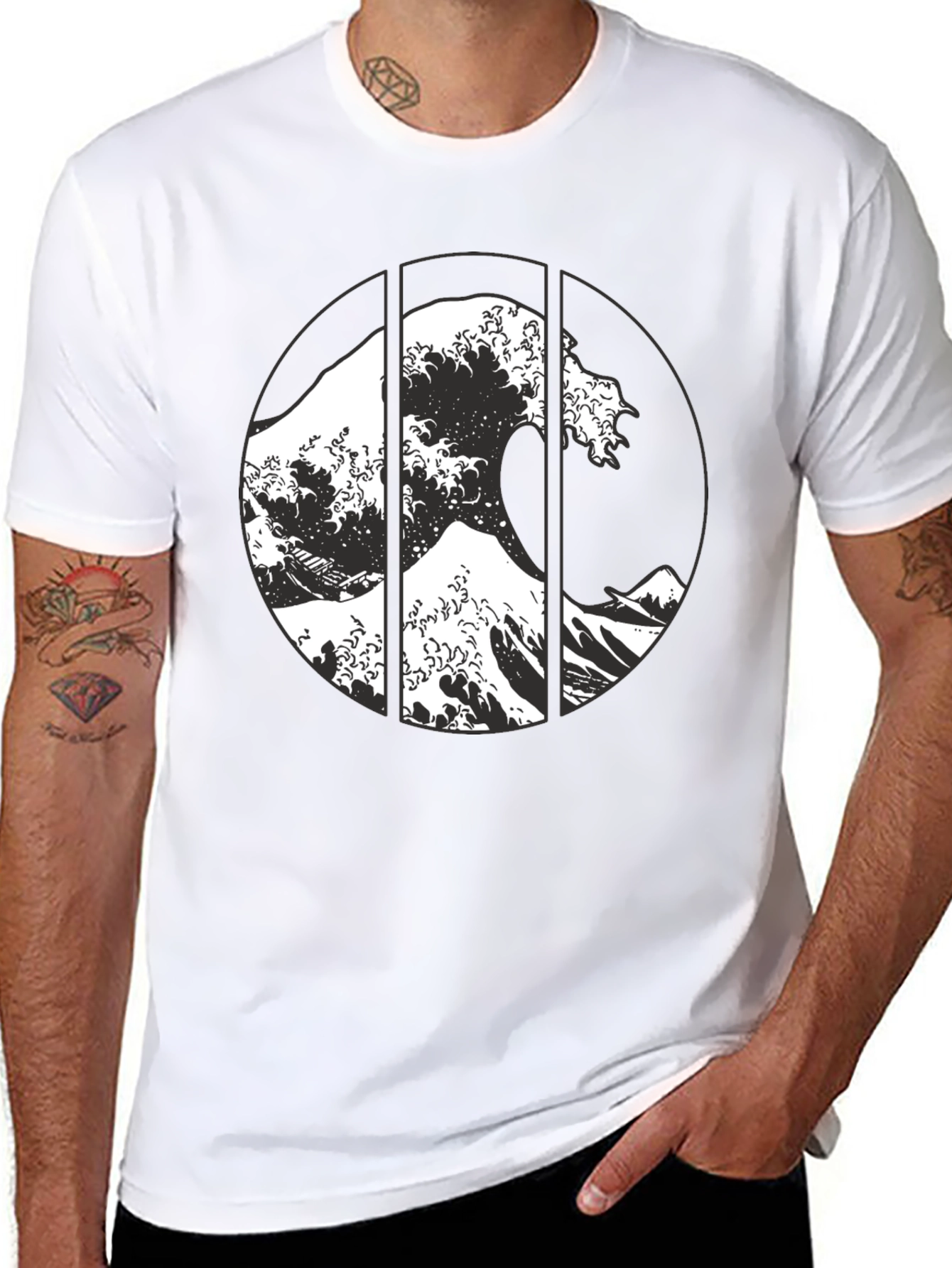 Great Wave Graphic Tee - Black Cotton T-Shirt