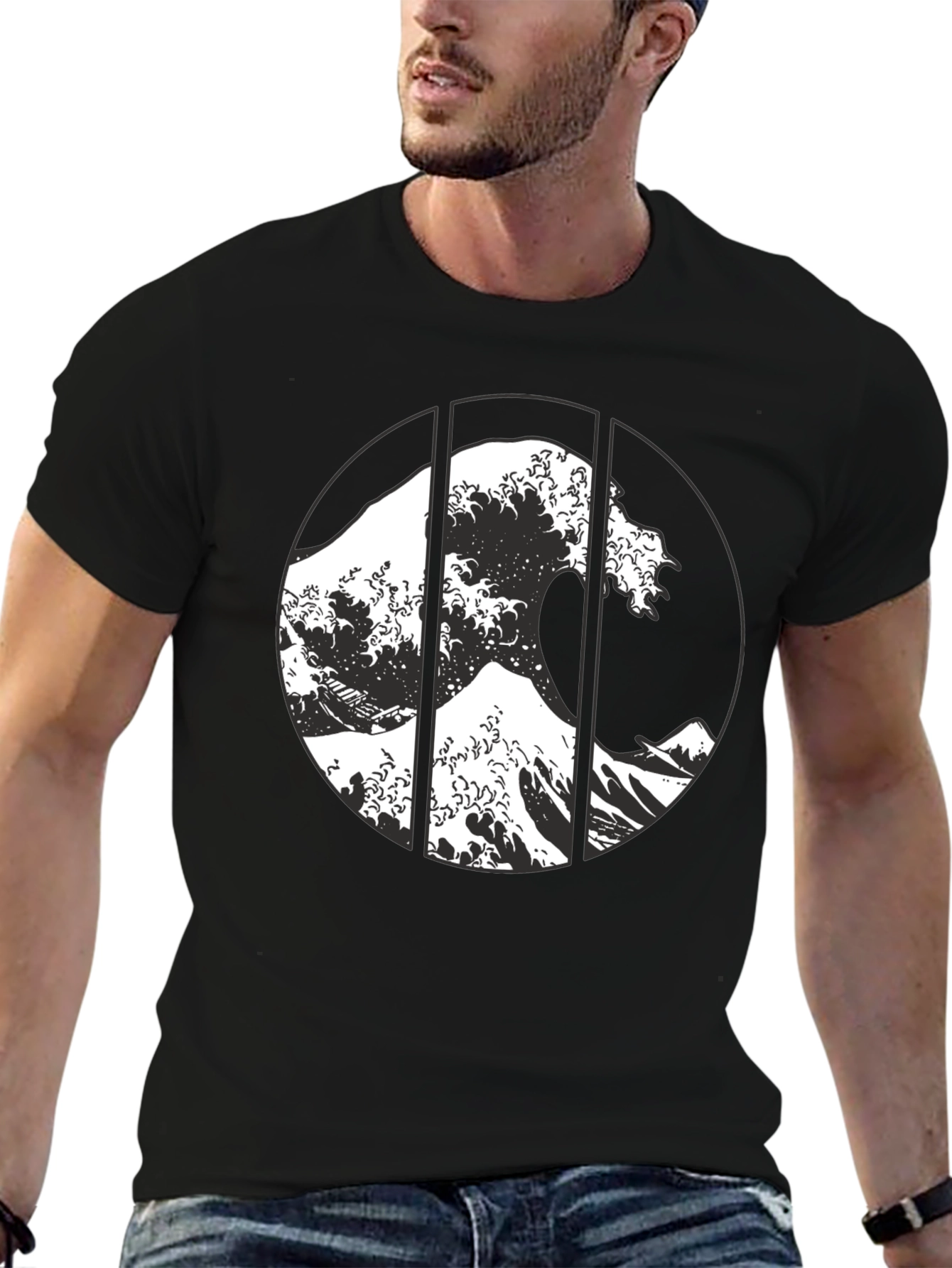 Great Wave Graphic Tee - Black Cotton T-Shirt