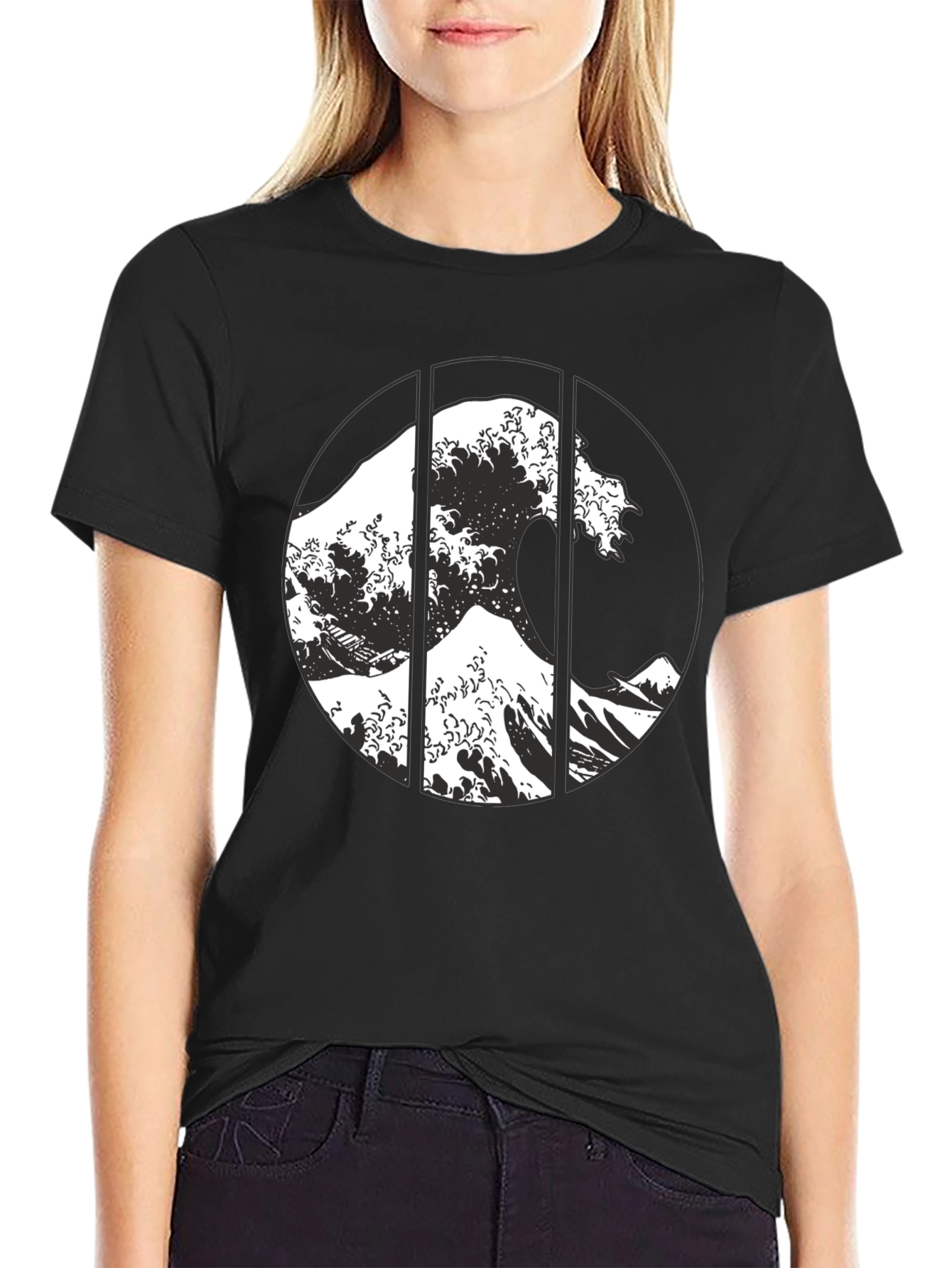 Great Wave Graphic Tee - Black Cotton T-Shirt