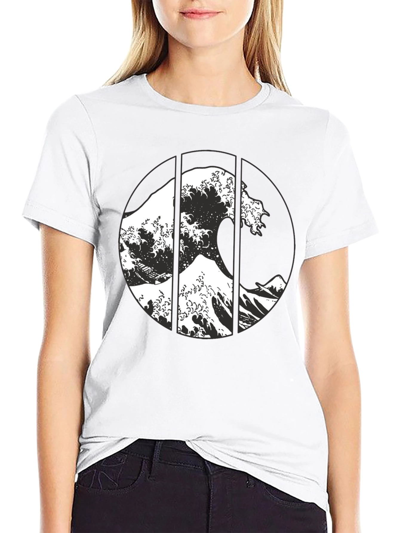 Great Wave Graphic Tee - Black Cotton T-Shirt